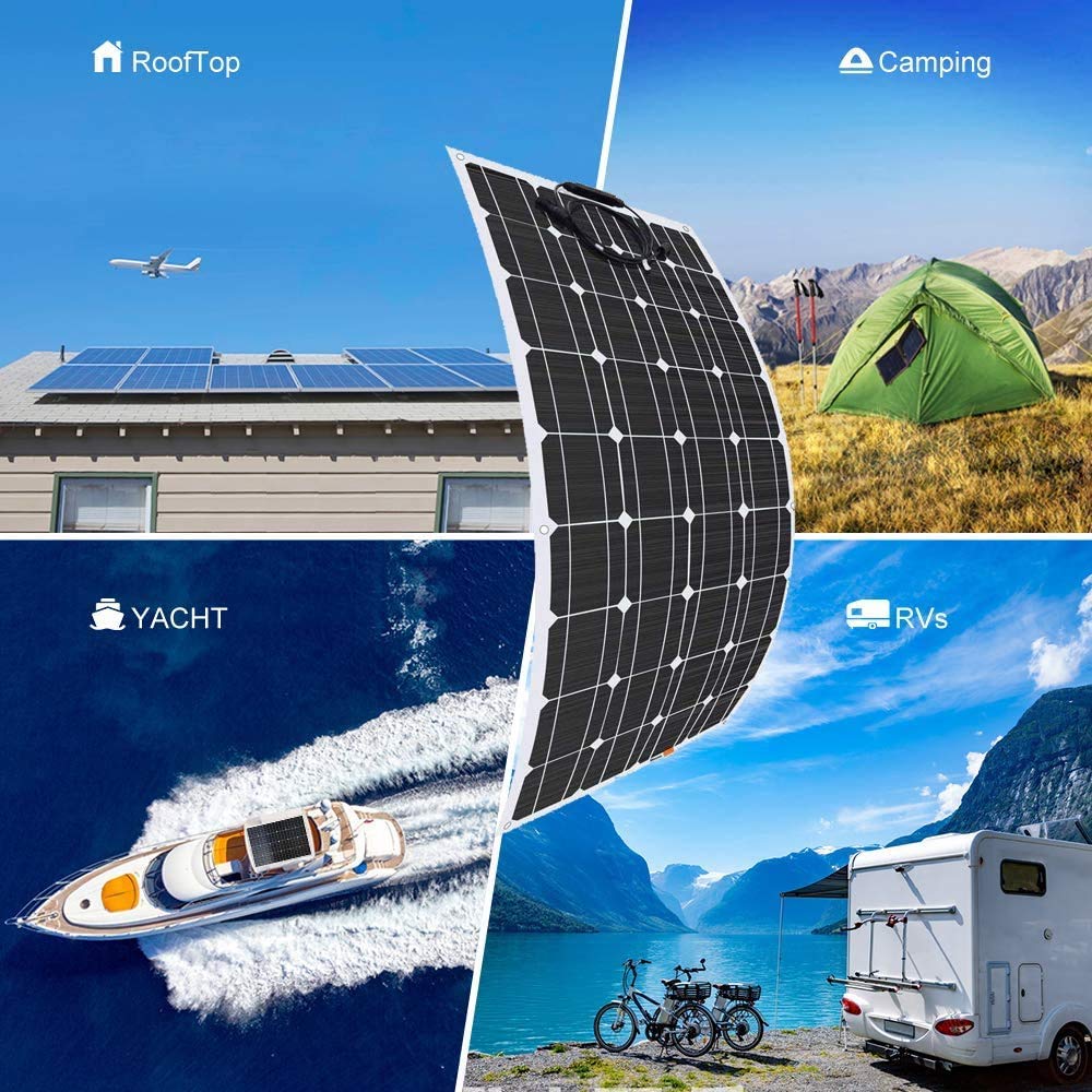 100W 12V Flexible Monocrystalline Solar Panel Kit with 20A Charge Controller & Extension Cables - Portable Power Solution for RV, Camper Van, Boat, Car, Tent Camping & Off-Grid Living