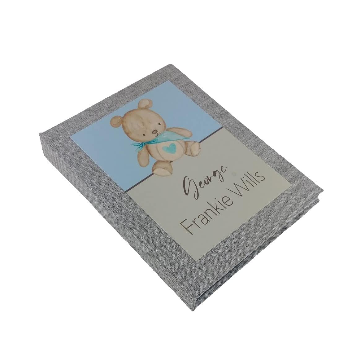 Personalized Baby Photo Album - Linen Scrapbook with Teddy Bear Design for Boys & Girls in Pink or Blue | Perfect for Newborn Memories, First Birthday Gifts & Family Keepsakes
