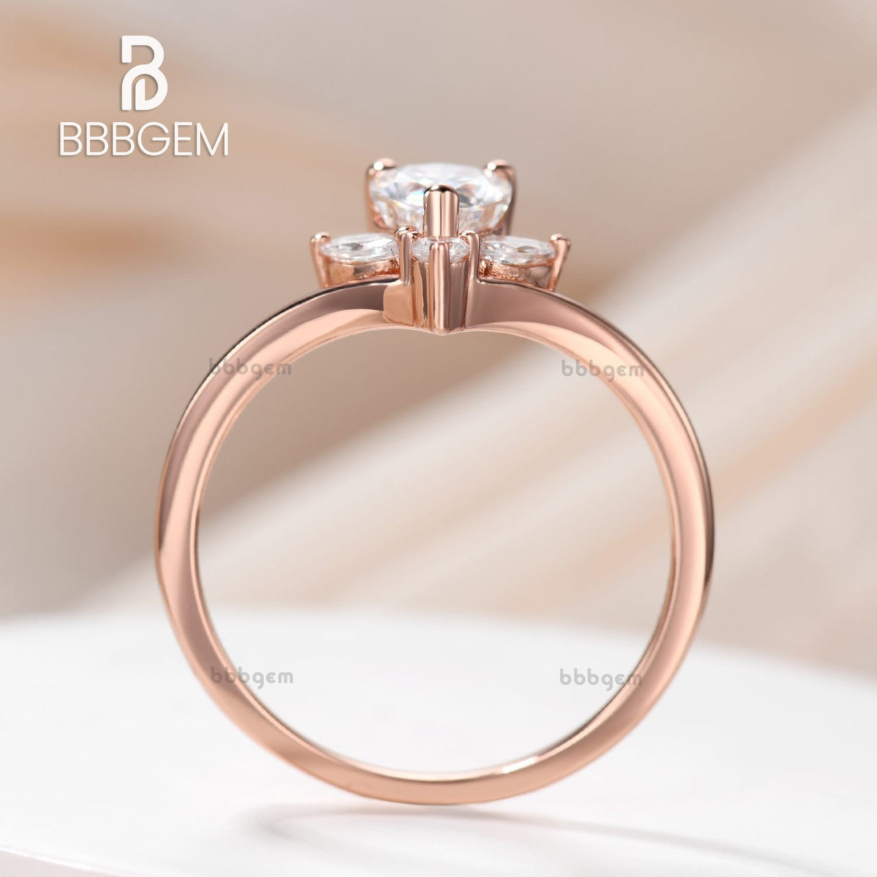 14K Solid Gold Pear & Marquise Floral Moissanite Engagement Ring with V-Shaped Band | Elegant Wedding Jewelry for Brides & Proposals