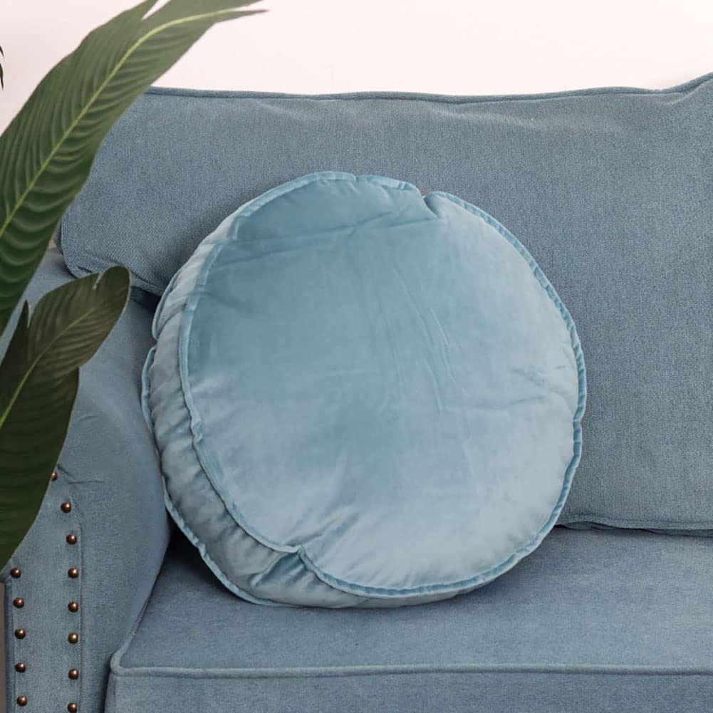 Japanese Style Round Floor Pillow - Large Velvet Meditation Cushion with Removable Cover, Soft Cotton Stuffed Pouf for Living Room, Balcony & Outdoor Use - Light Blue Home Decor for Yoga, Lounging and Relaxation