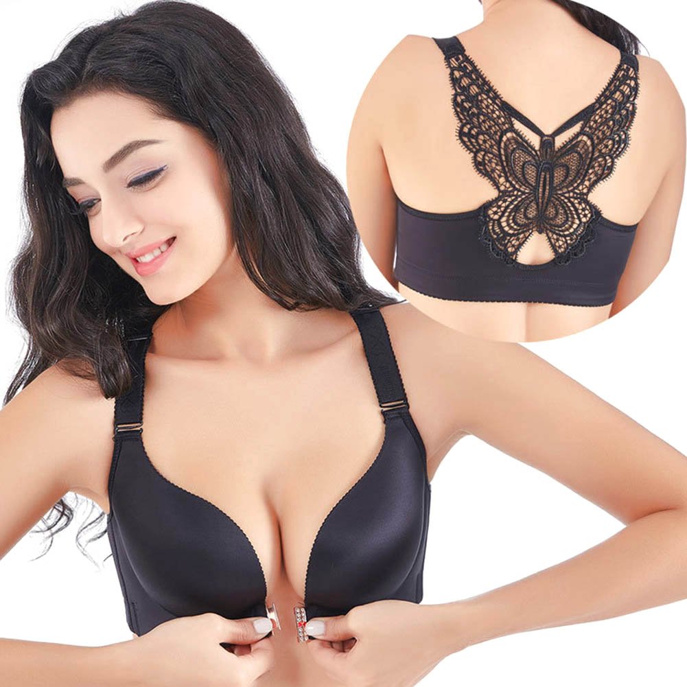 Push Up Wireless Bras for Women - Front Button Butterfly Back Design, No Underwire Comfort, Plus Size Support - Perfect for Everyday Wear, Workouts & Special Occasions