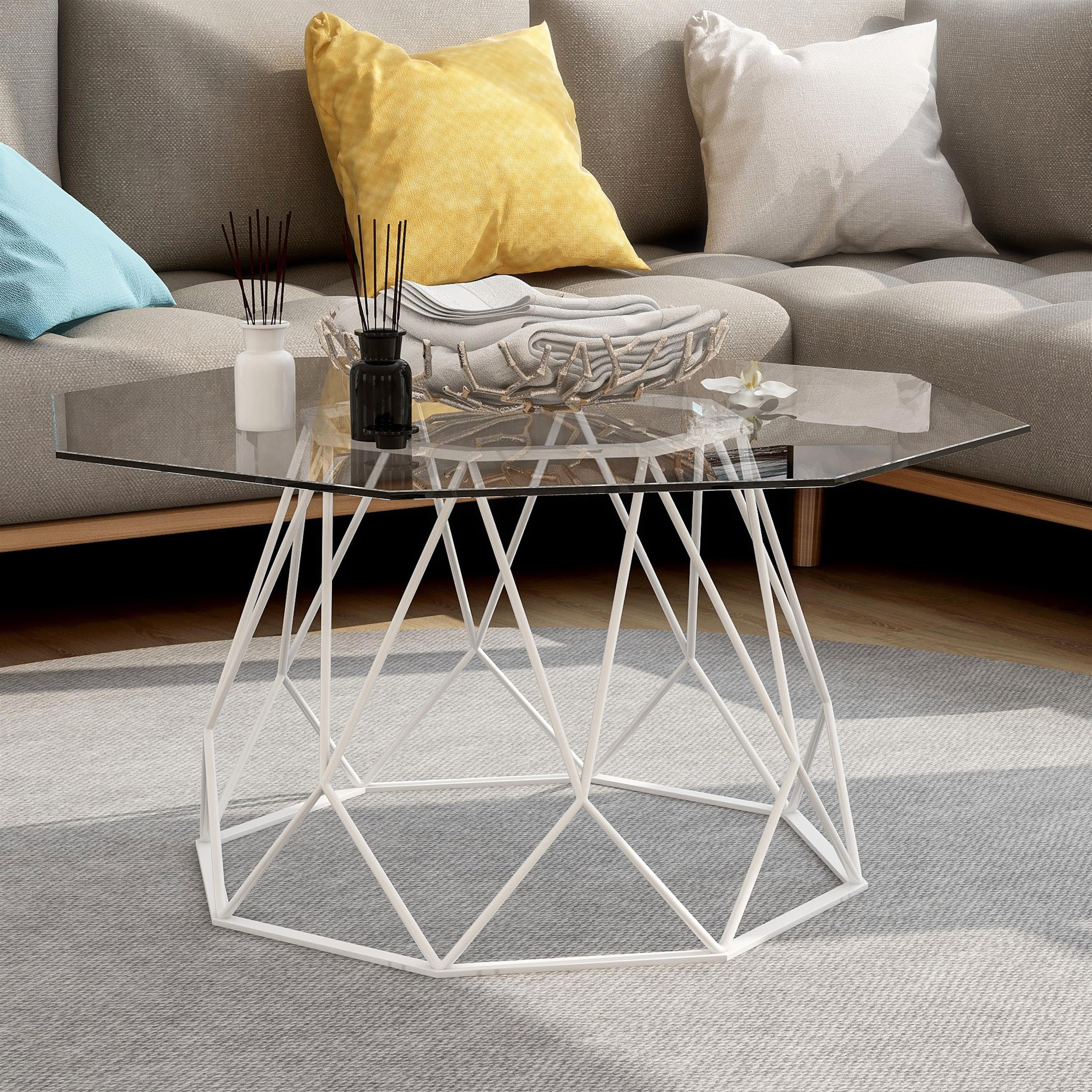 Furniture of America Growder Modern White Glass Top Coffee Table - Stylish Living Room Centerpiece for Home & Office Decor