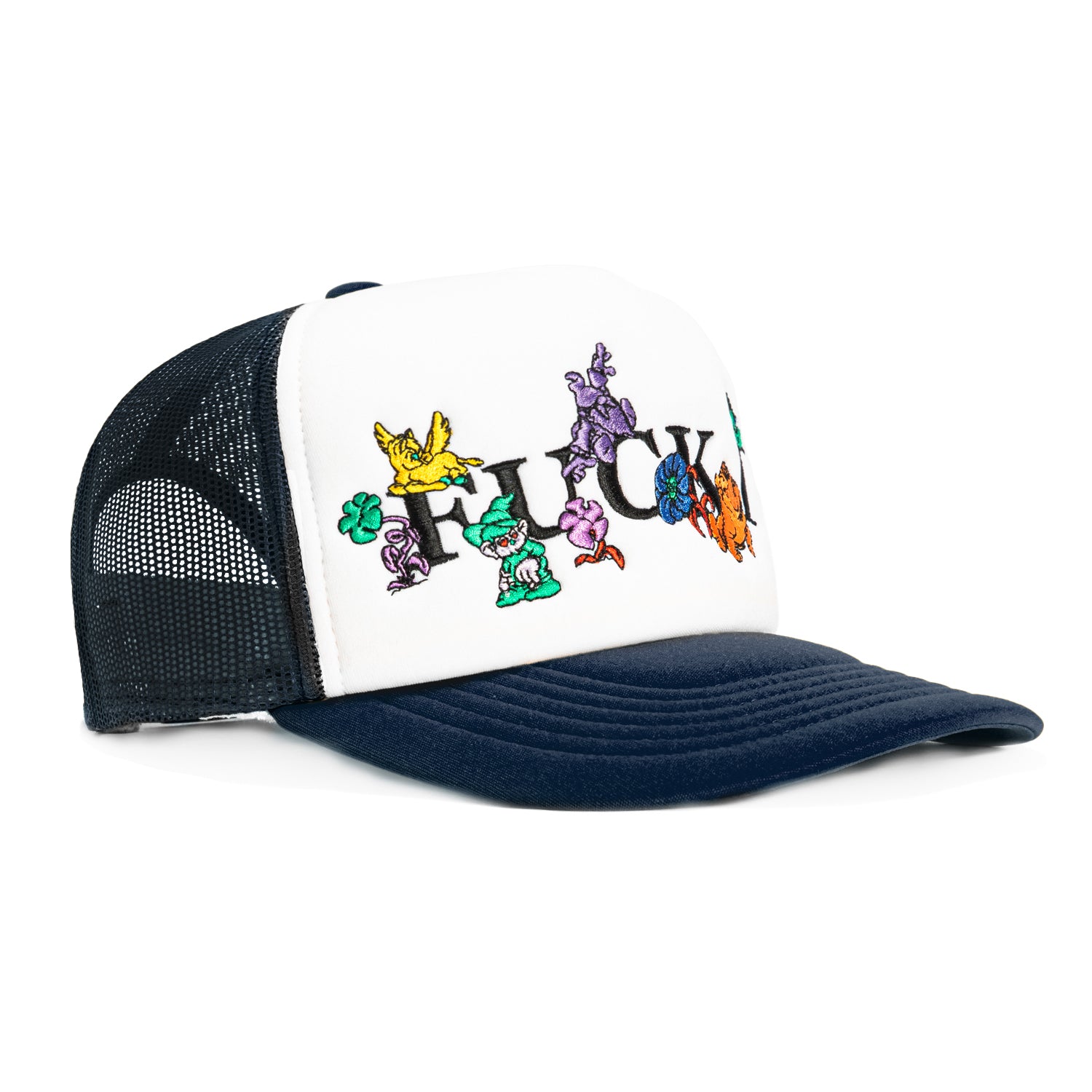 HUF F**k it Trip Foam Front Trucker Snapback Hat - White & Navy | Adjustable Baseball Cap for Men & Women | Streetwear Fashion & Casual Outfits