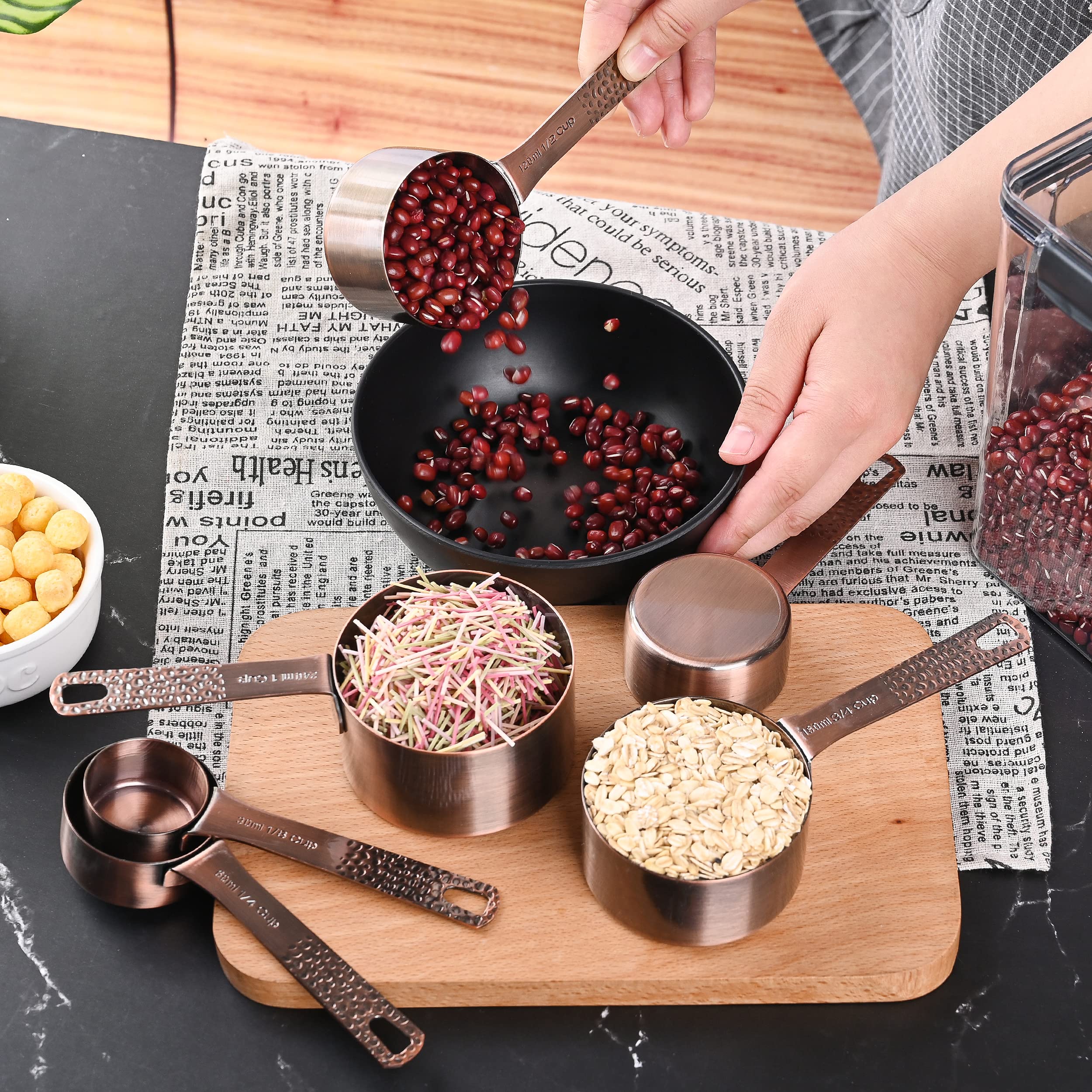 Smithcraft Copper Measuring Cups and Spoons Set - 6-Piece Metric & US Measuring Cups & 7-Piece Spoons with Leveler - Stainless Steel Copper Plated for Baking, Cooking & Kitchen - Perfect for Measuring Dry & Liquid Ingredients, Flour, Sugar, Spices
