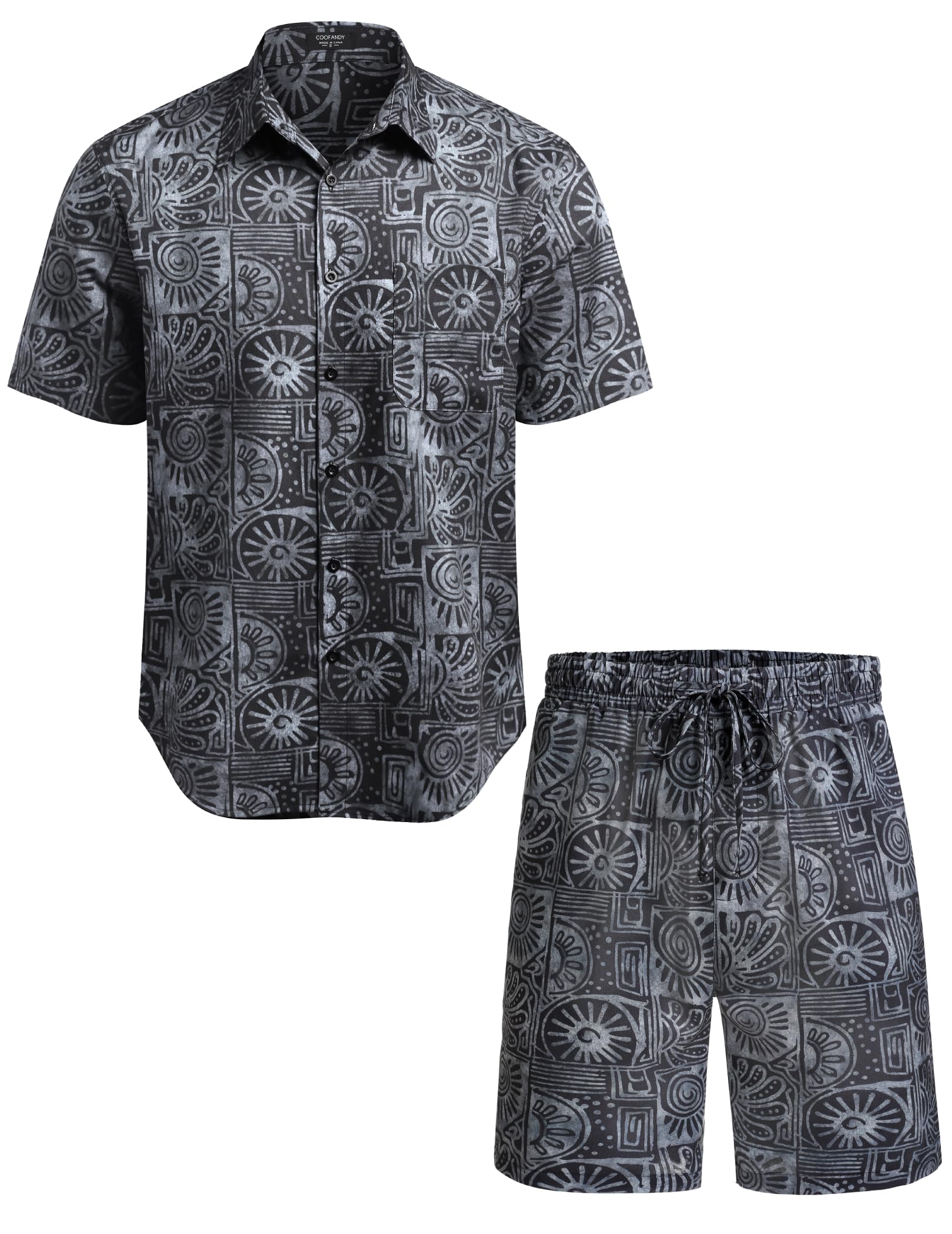 COOFANDY Men's Hawaiian Floral Print 2-Piece Outfit - Matching Summer Beach Shirt & Shorts Set | Tropical Vacation, Pool Party, Casual Wear