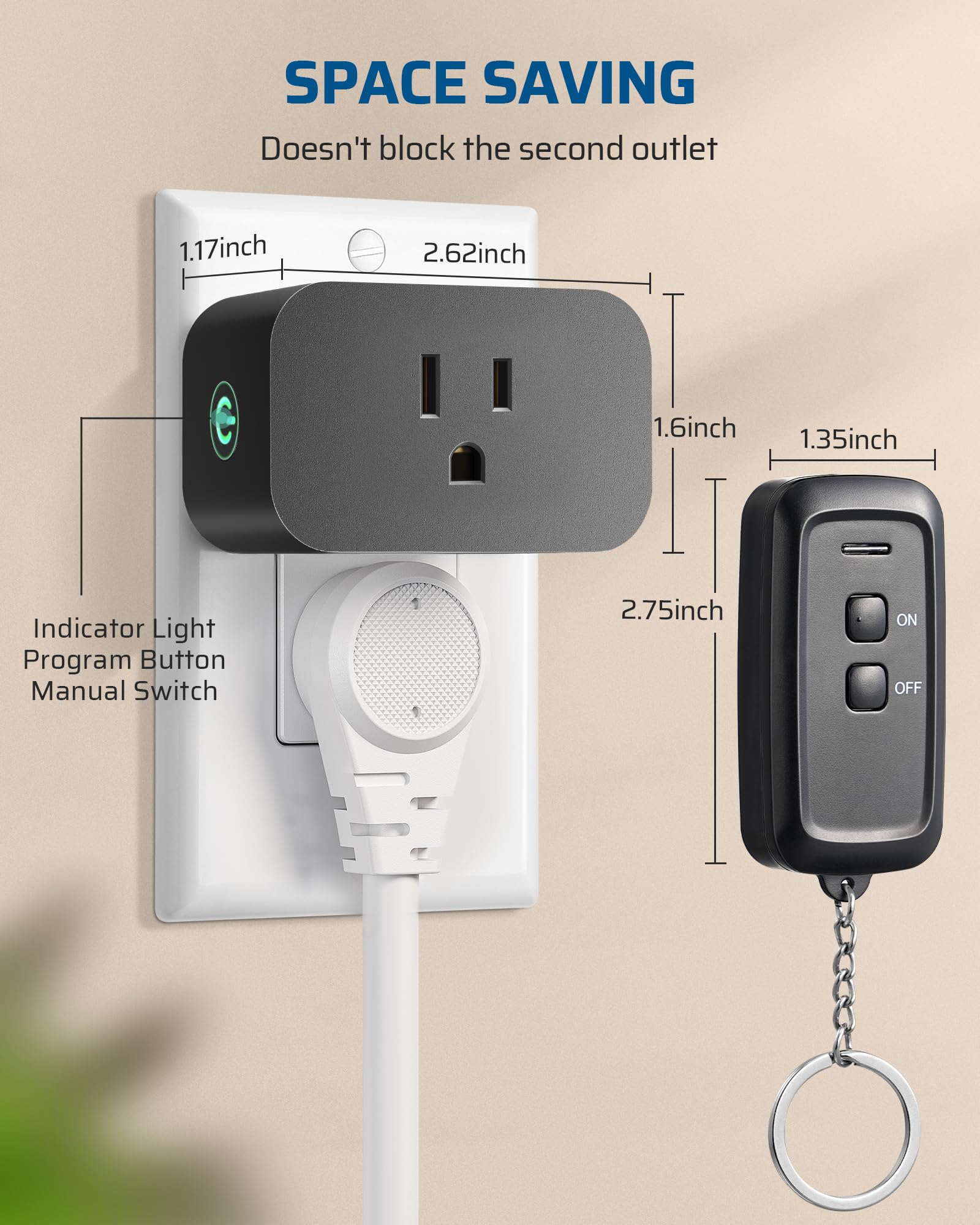 DEWENWILS Indoor Wireless Remote Control Outlet Switch - 15A/1875W, 100ft RF Range, No Wiring Needed, Compact & Programmable Design - Perfect for Bedroom, Living Room & Home Automation