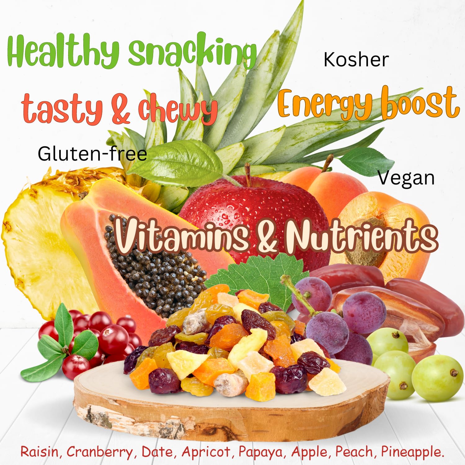 Dried Mixed Fruit Dices Medley - 40oz Jumbo Container | Healthy Vegan Snacks for Adults, Kids & Pets | Gluten-Free, Kosher Trail Mix with Berries & Dry Fruits | Perfect for Hiking, School Lunches & Office Snacks