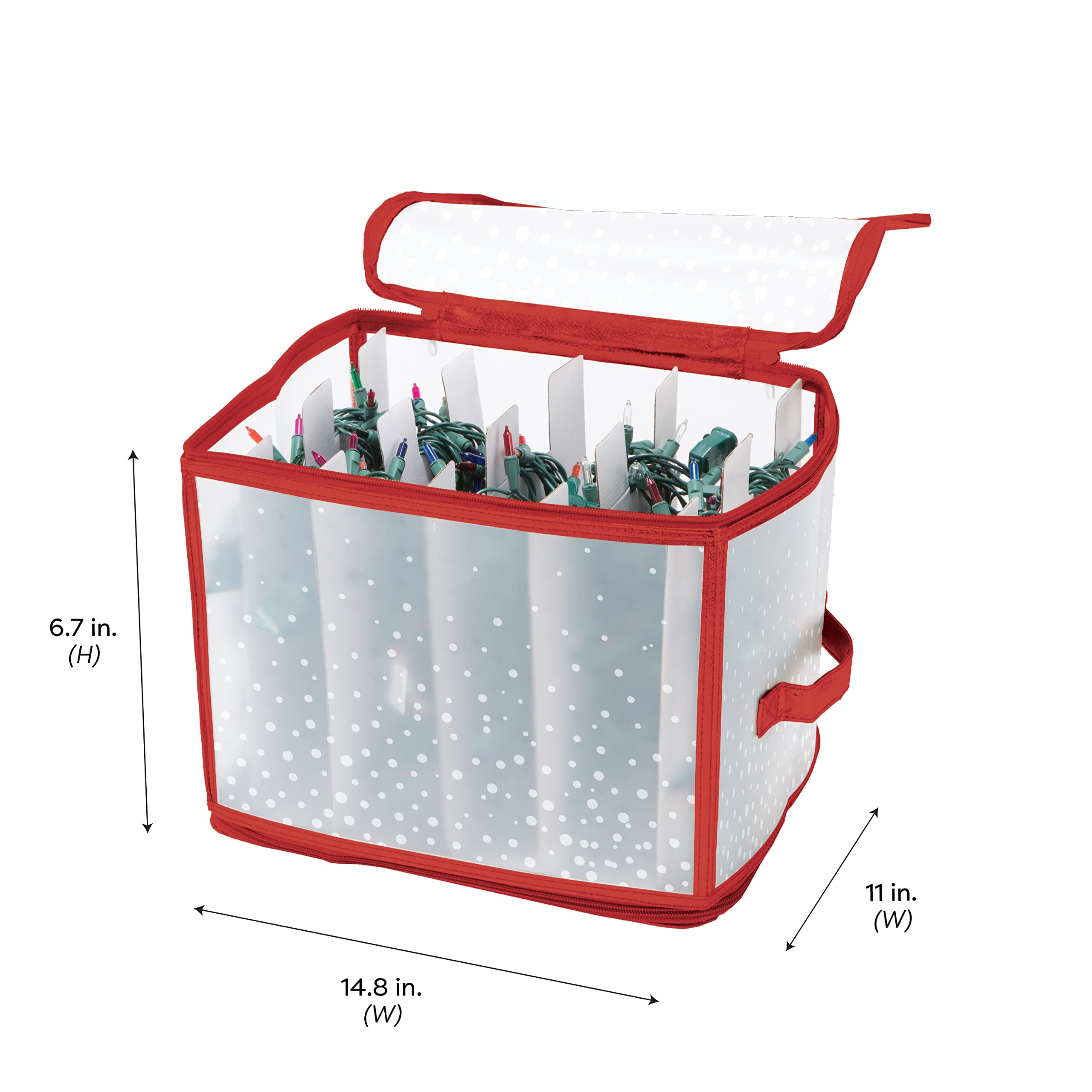 Simplify Holiday Light Organizer Box - Stores 500 Christmas Lights with 5 Divider Reels | Collapsible Storage Solution for Tree String Lights | Ultra Zip Red Design | Perfect for Holiday Decor Organization & Off-Season Storage