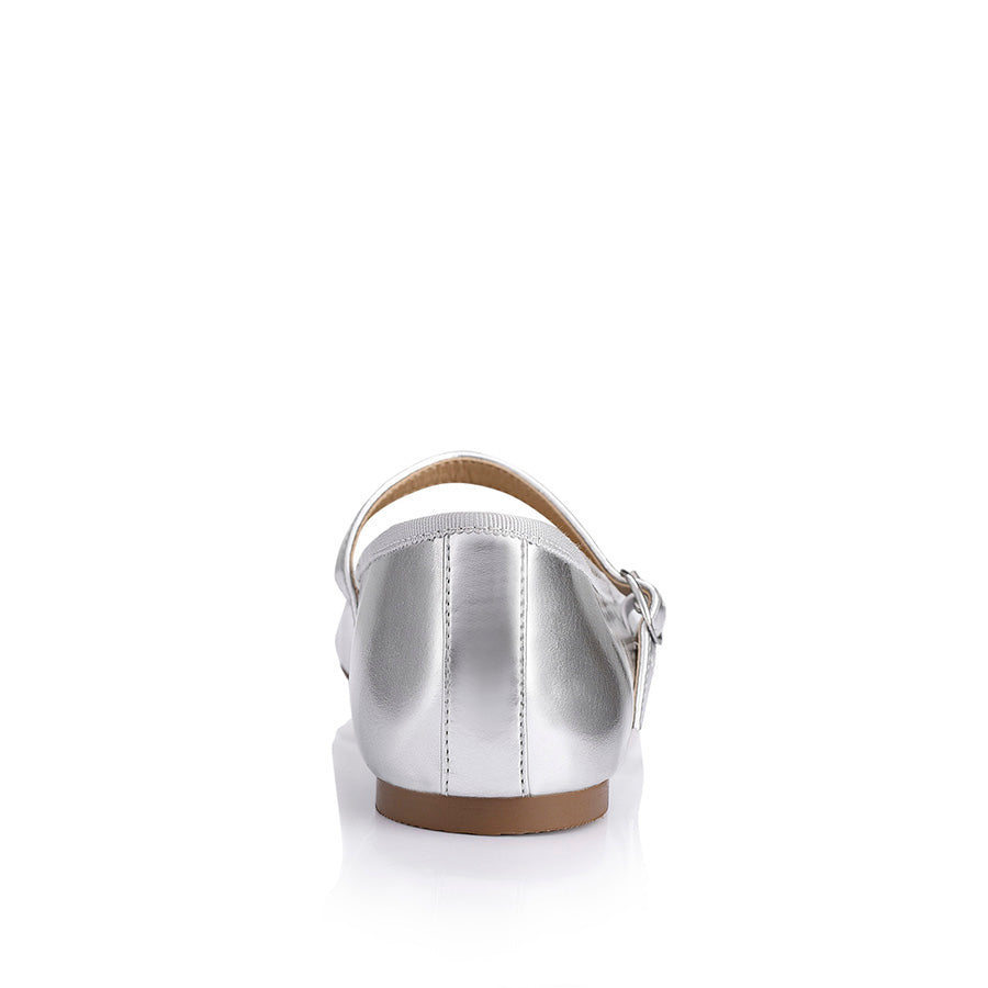 Bambi Mary Jane Flats - Silver Smooth Leather Shoes for Women | Comfortable & Stylish Ballet Flats for Work, Casual Wear & Special Occasions
