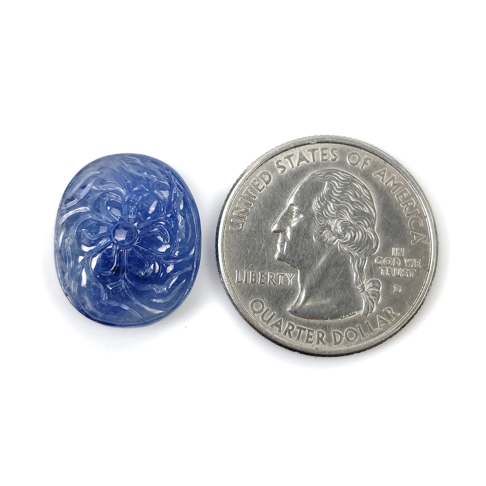 Natural Untreated Burmese Blue Sapphire Gemstone Carving - 18.50cts Oval Shape 18.5x15.5mm for Jewelry Making & Collectors | Handcrafted Gemstone for Rings, Necklaces & Luxury Gifts