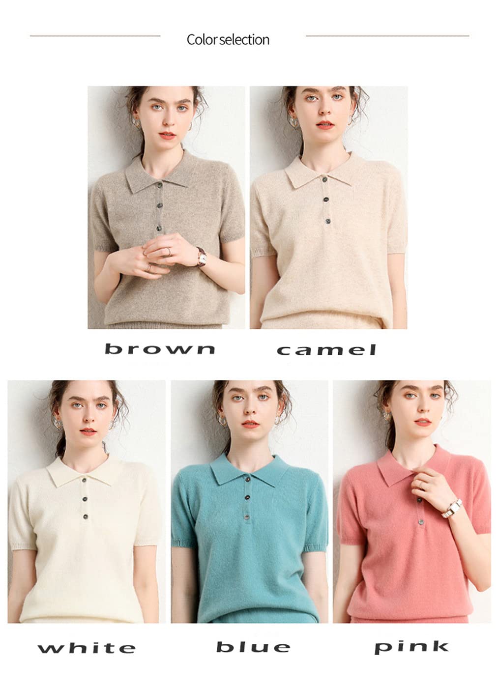 100% Pure Cashmere Women's Short Sleeve Polo Sweater - Soft & Luxurious Essential Pullover (Pink, Medium) | Perfect for Office Wear, Casual Outings & Special Occasions