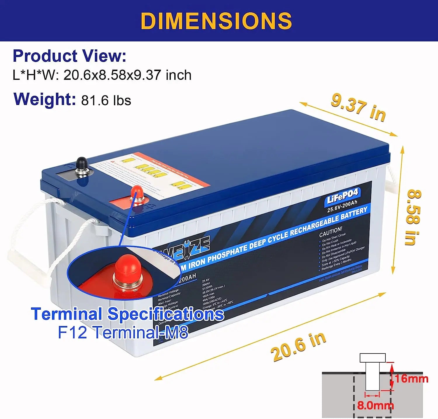 WEIZE 24V 200Ah 5120Wh LiFePO4 Lithium Battery - Deep Cycle Solar Battery for RV, Marine, Off-Grid & Solar Power Systems - Perfect for Camping, Boating & Emergency Backup Power