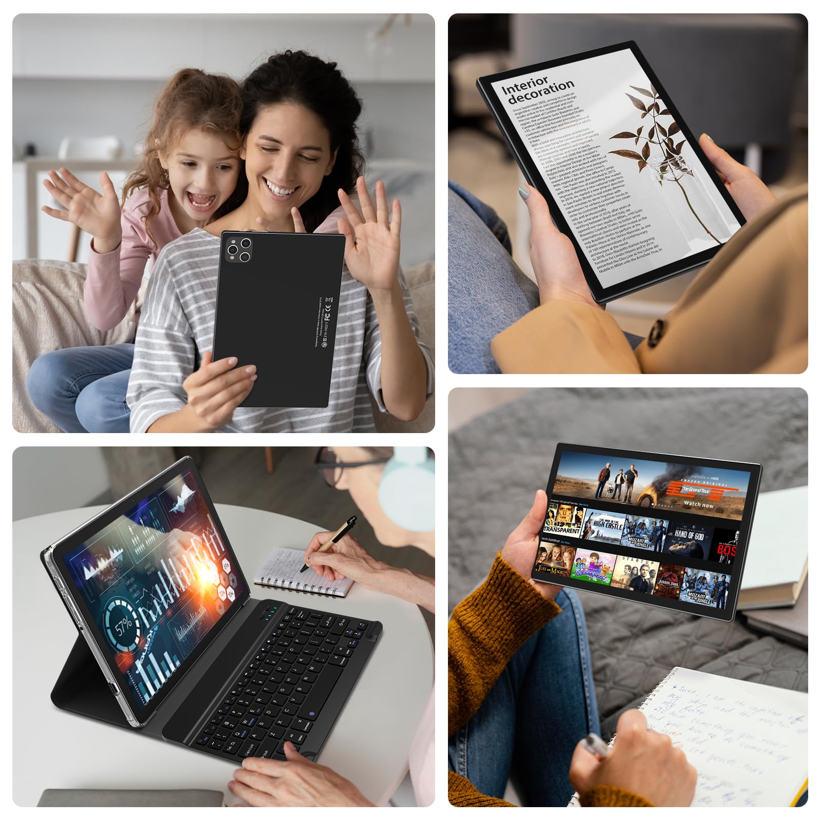 2025 Latest 10 Inch Android 13 Tablet with Keyboard - 128GB ROM, 16GB RAM, Octa-Core Processor, 5G/WiFi, 1080FHD Display, 13MP+8MP Dual Camera, Bluetooth 5.0, GPS, Includes Mouse & Case (Black) - Perfect for Work, Study, and Entertainment