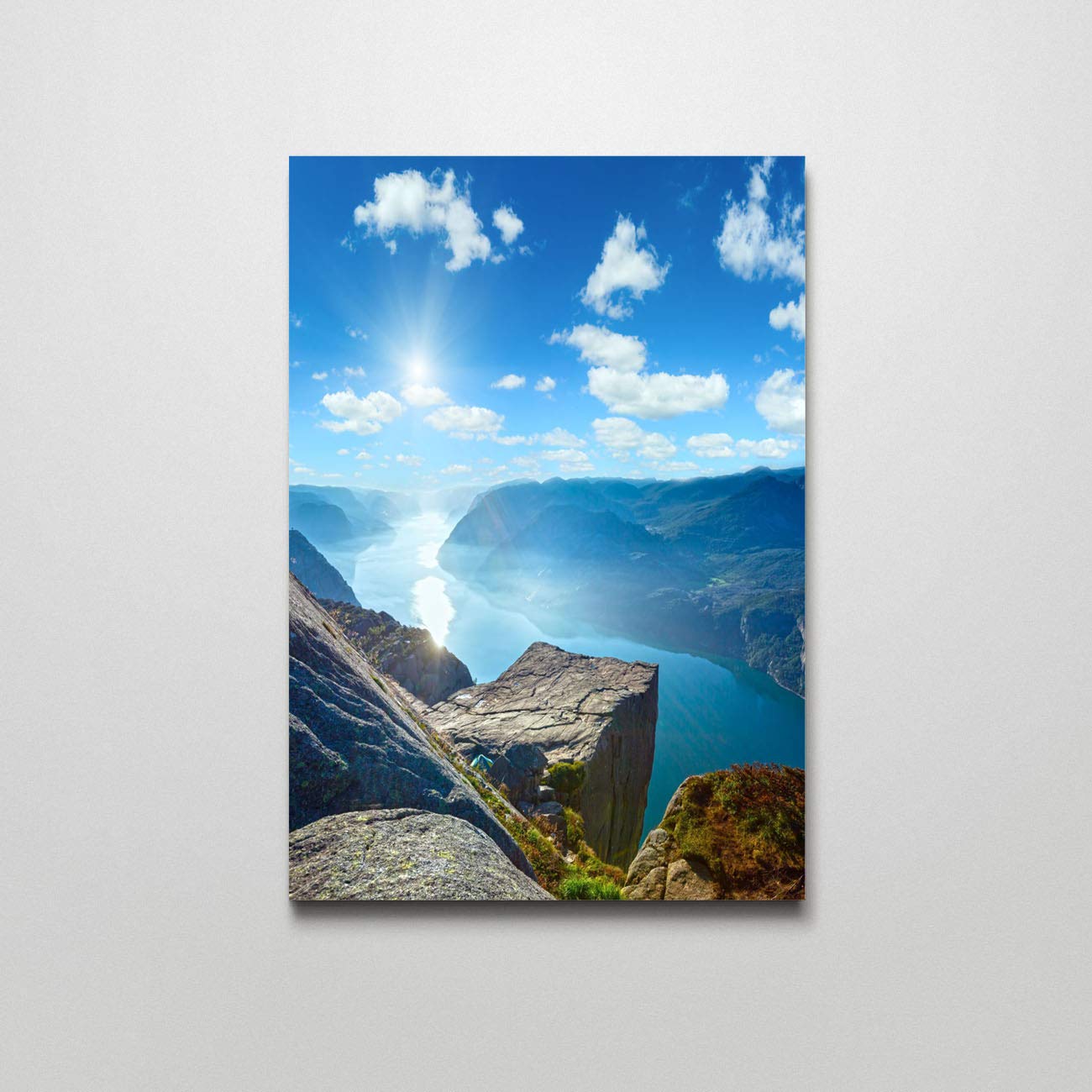 Stunning Nature Landscape Modern Canvas Wall Art - Preikestolen Massive Cliff Top Norway Scenery - Home & Office Decor 12x16 Inches - Perfect for Living Room, Bedroom & Office Spaces