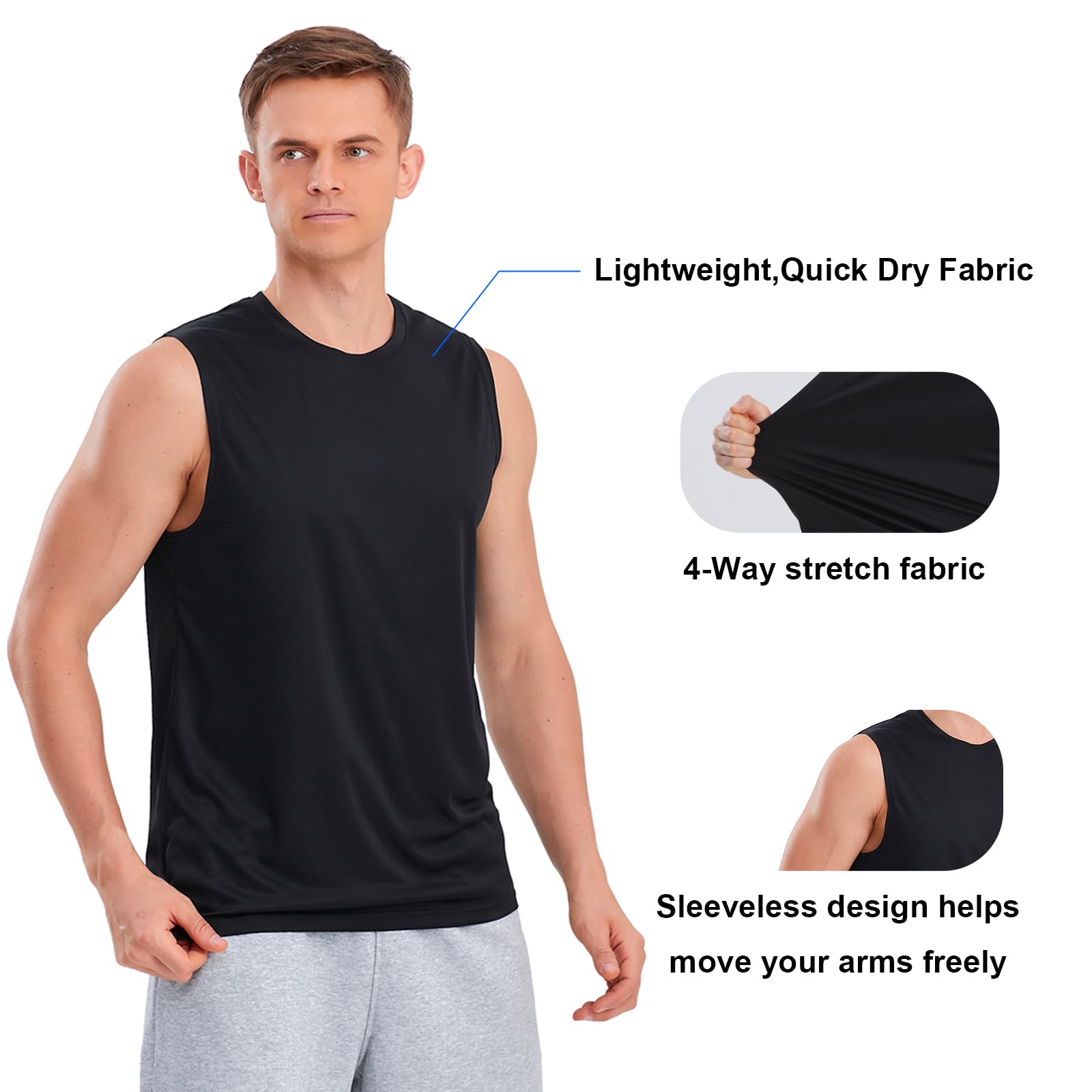 5 Pack Men's Tank Tops - Breathable Sleeveless Gym Shirts for Workout & Muscle Training - Athletic Performance Shirts for Running, Weightlifting & Summer Fitness