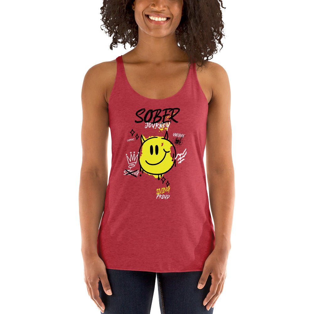 SoberFit Smiley Women's Racerback Tank Top - Radiant Recovery Range | Workout, Yoga & Gym Essential for Active Women