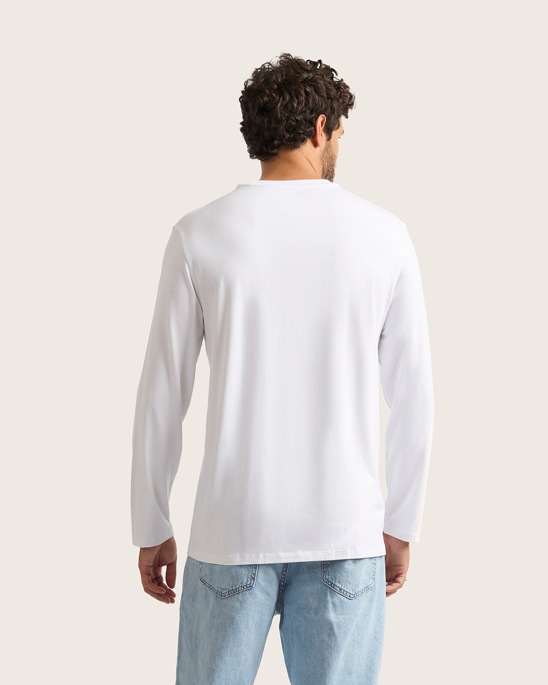 Classic Men's Long Sleeve Cotton T-Shirt - Comfortable White Crew Neck Casual Shirt for Everyday Wear, Work & Outings