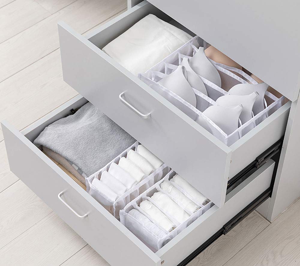 3-Pack Thick Underwear Drawer Organizers - Foldable Bra, Sock & Underwear Storage Box Dividers for Closet Organization (White) | Perfect for Bedroom, Dresser & Travel Storage Solutions