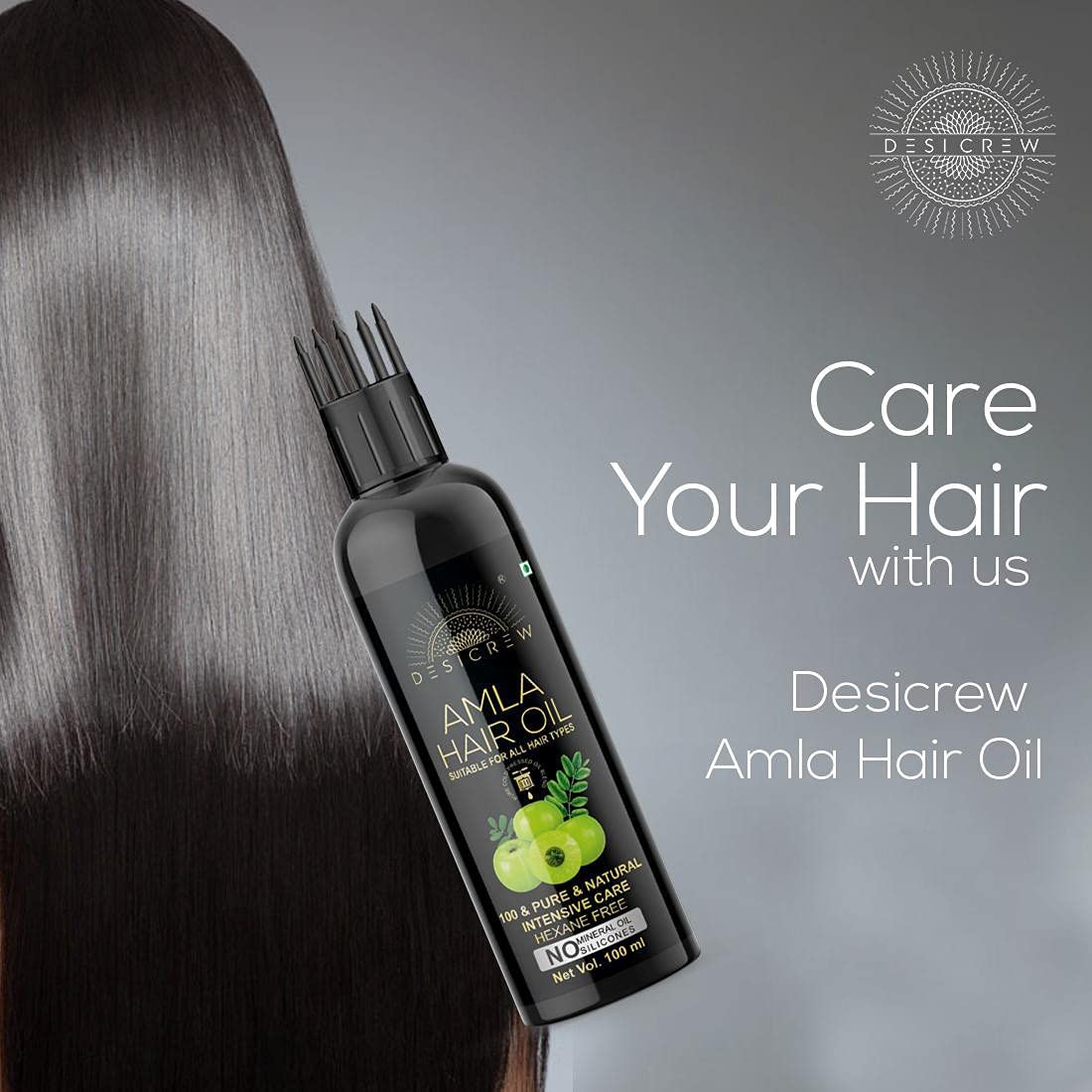**Organic Amla Hair Oil with Comb Applicator - Cold Pressed for Healthy, Voluminous & Smooth Hair - 100mL - Promotes Hair Growth & Reduces Breakage - Perfect for Daily Hair Care & Scalp Massage**