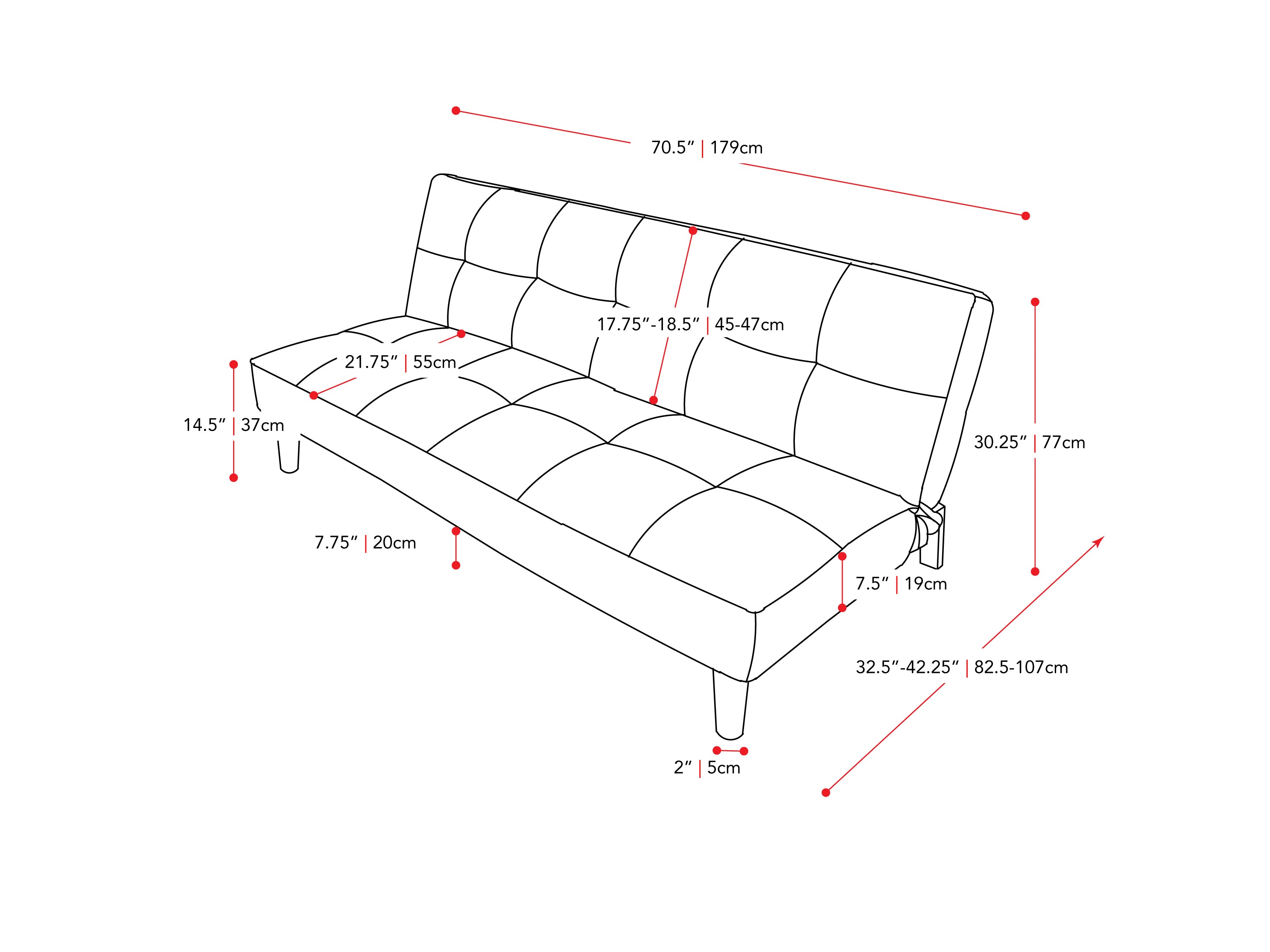 Convertible Futon Sofa Bed - Light Grey | 3-in-1 Sleeper, Loveseat & Lounge Chair for Small Spaces, Apartments & Guest Rooms