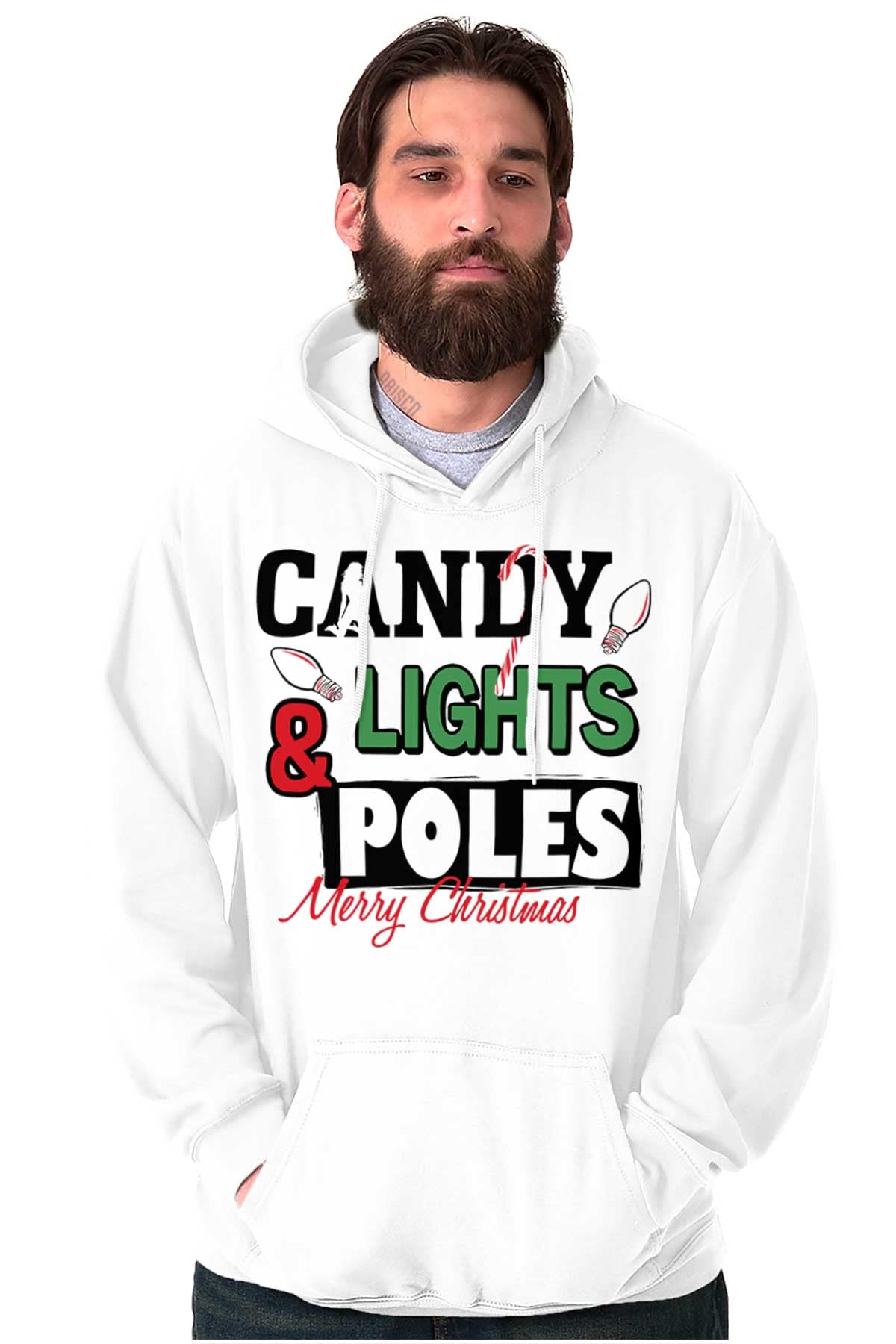 Funny Christmas Candy Cane Lights Hooded Sweatshirt for Men - Cozy Holiday Pullover for Xmas Parties & Winter Outfits