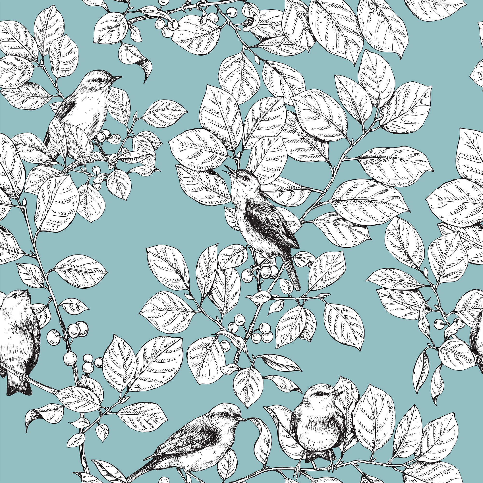 Blue Floral Animal Print Peel and Stick Removable Wallpaper - Self-Adhesive Decorative Wall Covering for Bedroom, Nursery, Living Room, Office Decor
