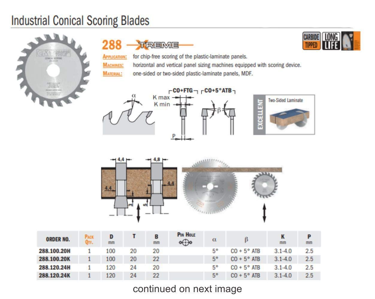 CMT 288.200.36H 200mm (7-7/8-Inch) Industrial Conical Scoring Blade with 36 Teeth & 20mm Bore - Perfect for Woodworking, Plywood Cutting & Precision Scoring