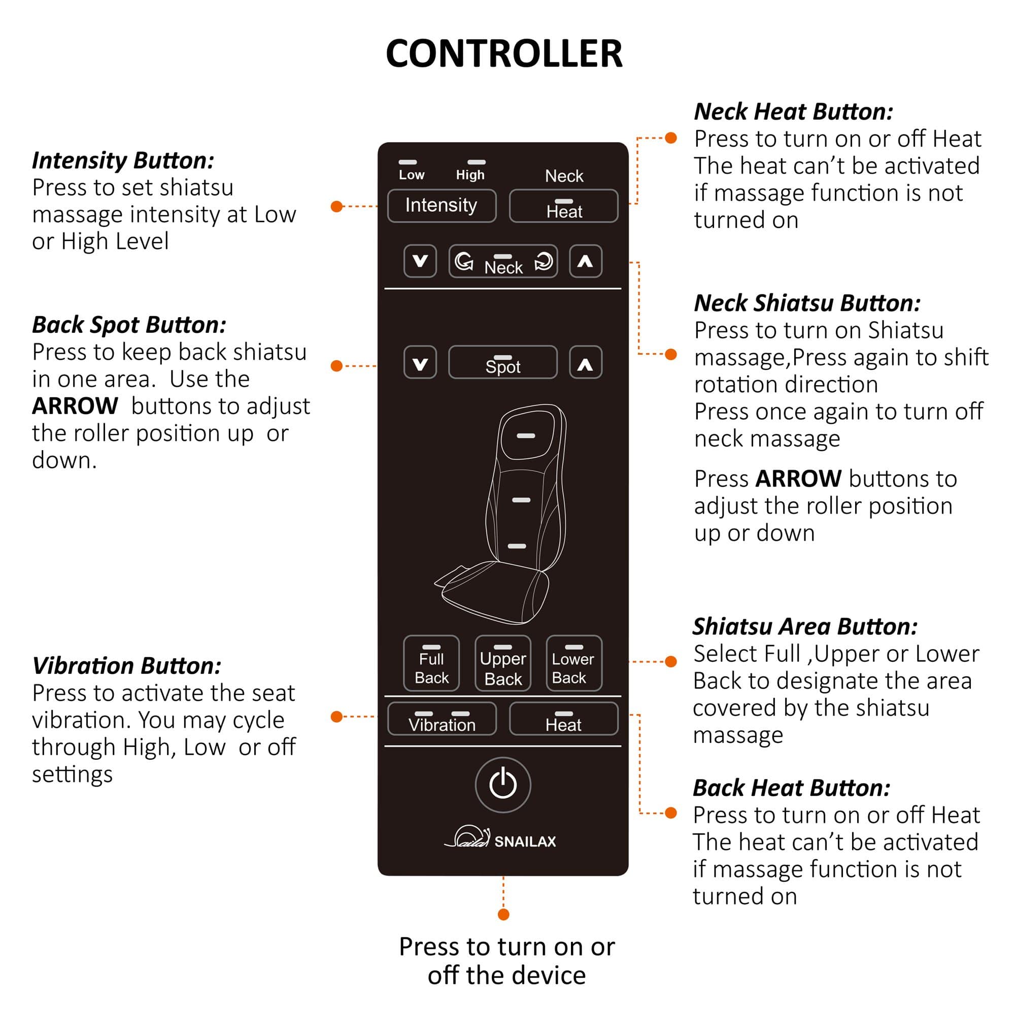 Snailax Shiatsu Back Massager with Heat & Deep Kneading - Electric Massage Chair Pad for Neck, Shoulder & Back Pain Relief - Perfect for Home, Office & Car Use