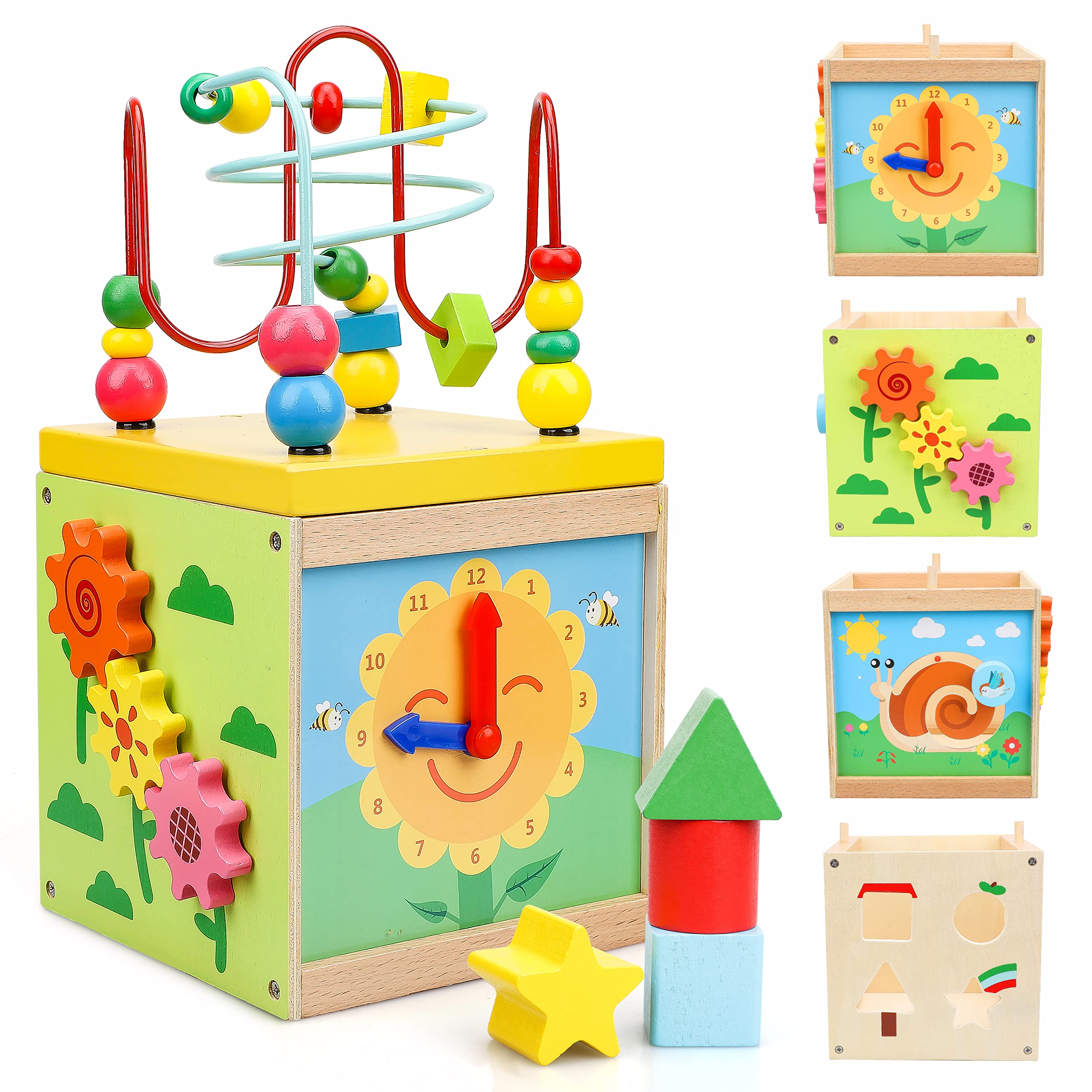 TOY Life Wooden Baby Activity Cube - Educational Learning Toy for Toddlers 1-3 Years Old with Bead Maze & Busy Cube | Montessori Toys for 1+ Year Old Boys & Girls | Perfect Gift for 9-10 Month Old Babies | Great for Early Childhood Development & Playtime Fun