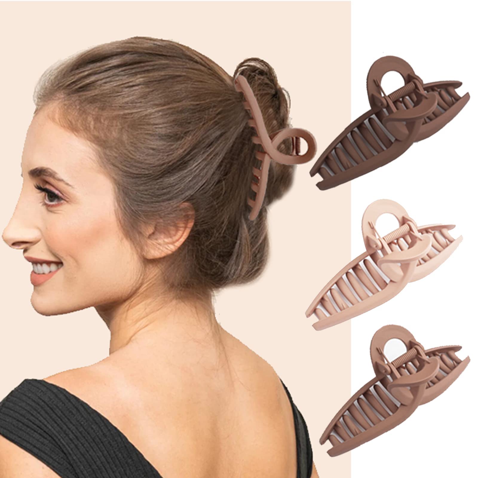 STYLEDOSE Neutral Hair Claw Clips - Non-Slip Hair Clips for Women & Girls | Strong Hold Matte Claw Clips for Thick & Thin Hair | 90s Vintage Jaw Clips (3-Piece Set, Multicolor) - Perfect for Work, School & Everyday Hairstyles