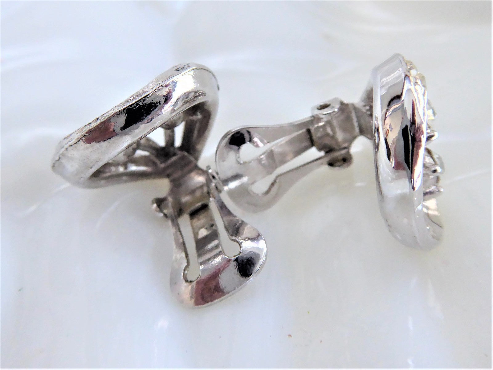 Vintage 1950s Retro Rhinestone Semi-Heart Clip-On Earrings - Mid Century Jewelry for Women, Perfect for Parties, Weddings & Special Occasions