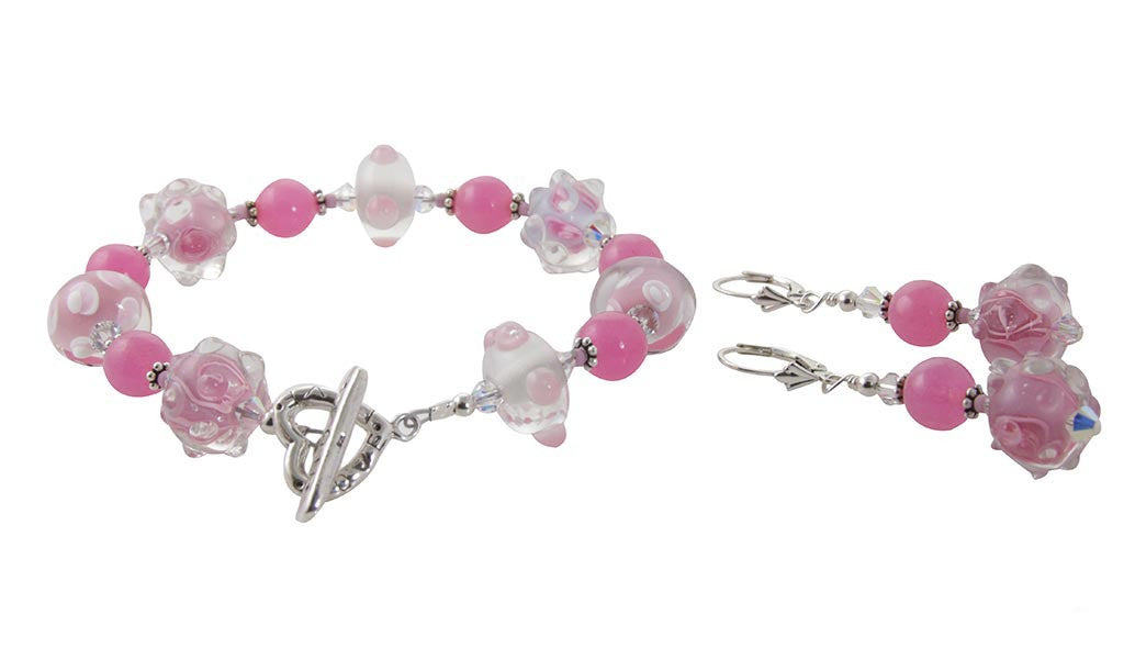 Elegant Pink Lampwork Jewelry Set - Handmade Glass Bead Necklace & Earrings - Perfect for Weddings, Parties & Special Occasions