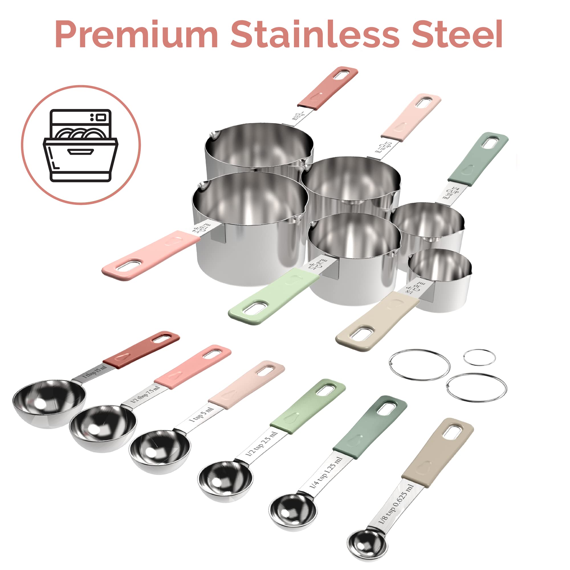 22-Piece Stainless Steel Measuring Cups and Spoons Set with Conversion Chart - Includes Tad, Dash, Pinch, Smidgen & Drop Mini Spoons + Leveler & Fridge Magnet - Perfect for Baking, Cooking & Kitchen Organization (Country Chic Design)