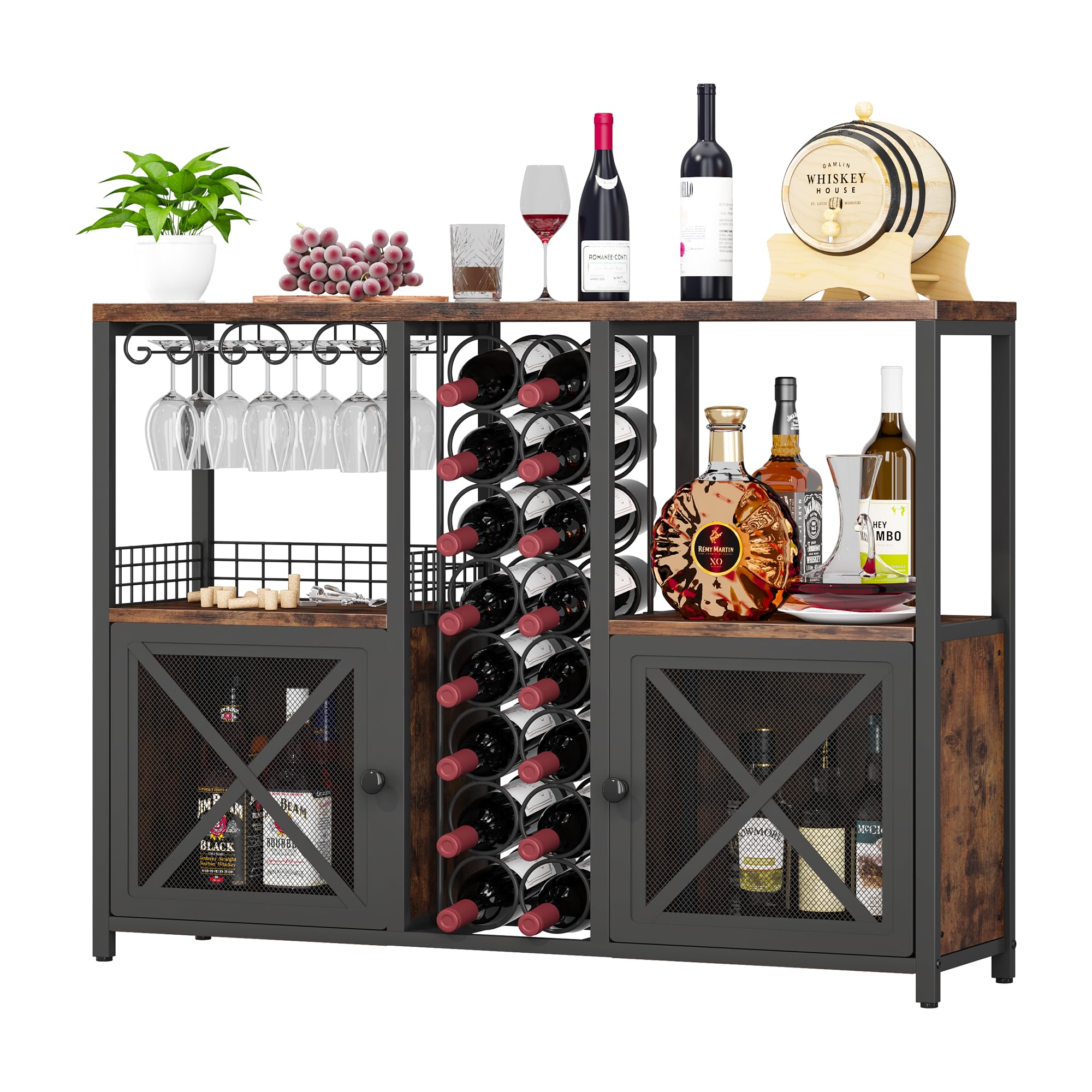 Modern Wooden Coffee Bar Cabinet - Homeiju Mini Bars for Liquor & Glasses Storage | Farmhouse Buffet Wine Bar with Sideboard | Perfect for Home Kitchen, Dining Room & Entertaining Guests