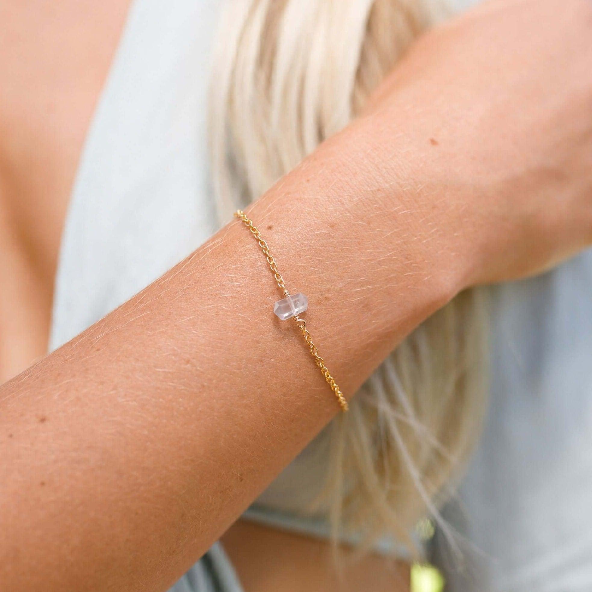 Rose Quartz Double Terminated Mini Crystal Point Bracelet - Healing Stone Jewelry for Women, Natural Gemstone Bracelet for Stress Relief & Positive Energy - Perfect for Meditation, Yoga & Spiritual Gifts