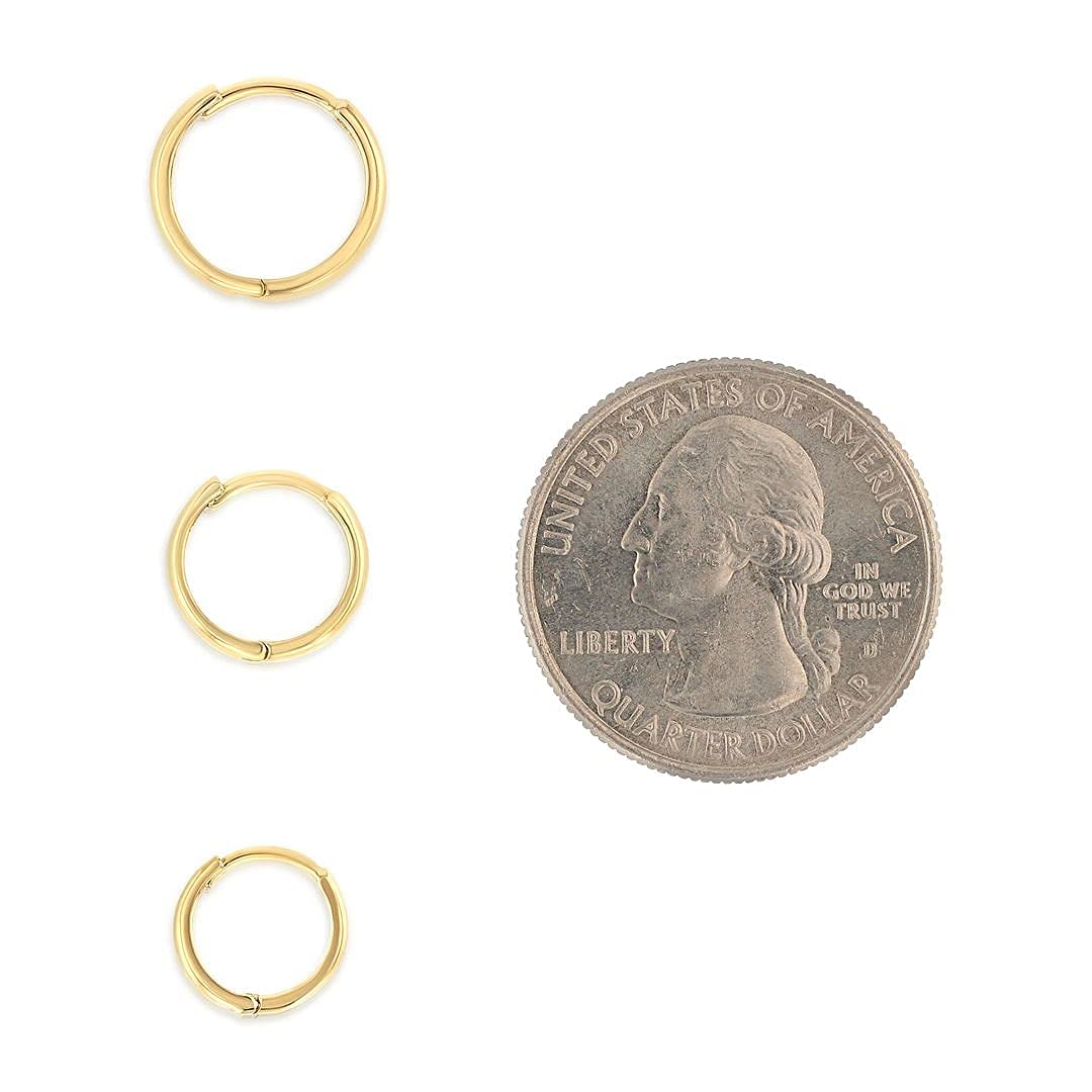 14K Solid Yellow Gold Hoop Earrings for Women - Hypoallergenic Small Huggie Hoops (10x10mm, 1mm Wide) - Perfect Everyday Jewelry Gift for Her - Ideal for Work, Date Night & Special Occasions