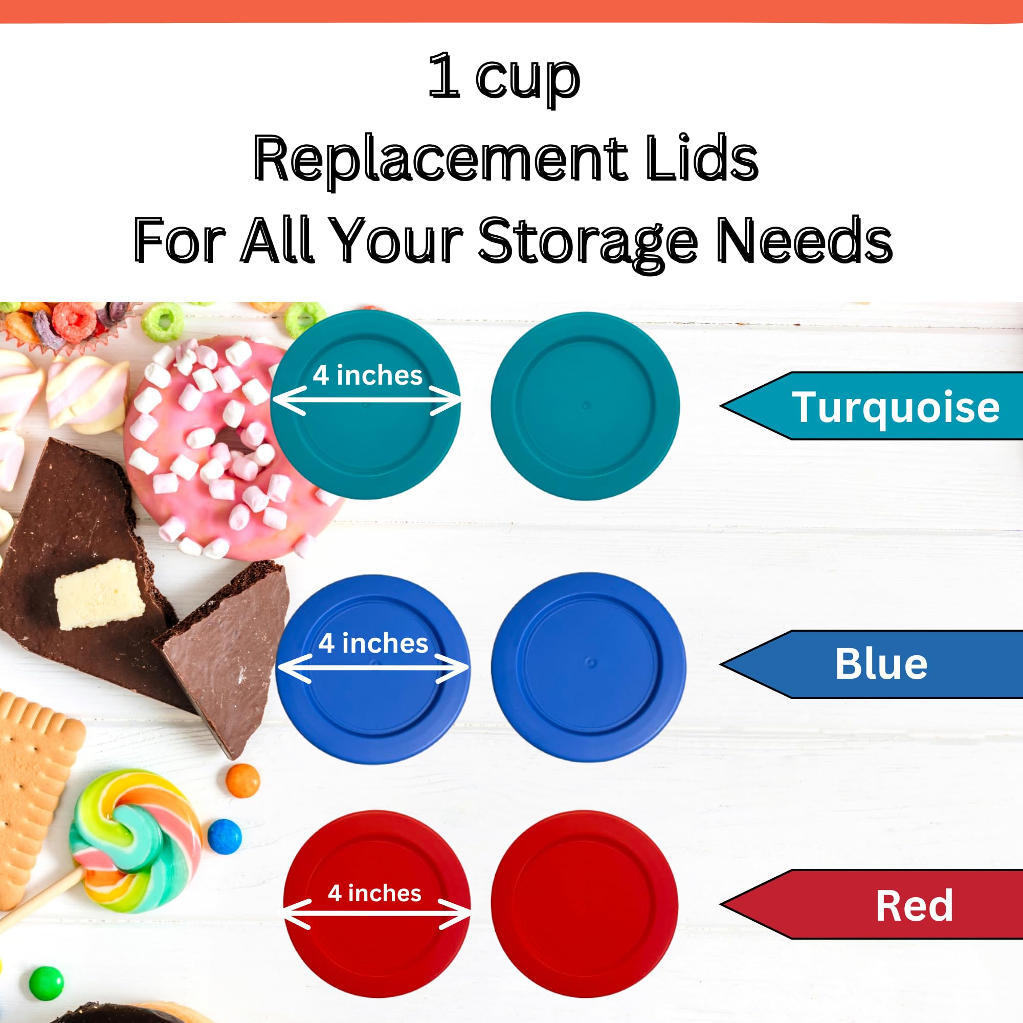 Pyrex 1 Cup Glass Food Storage Container Replacement Lids - 6 Pack (Turquoise, Blue, Red) - Airtight & Leakproof Covers for Meal Prep, Leftovers & Pantry Organization - Container Not Included