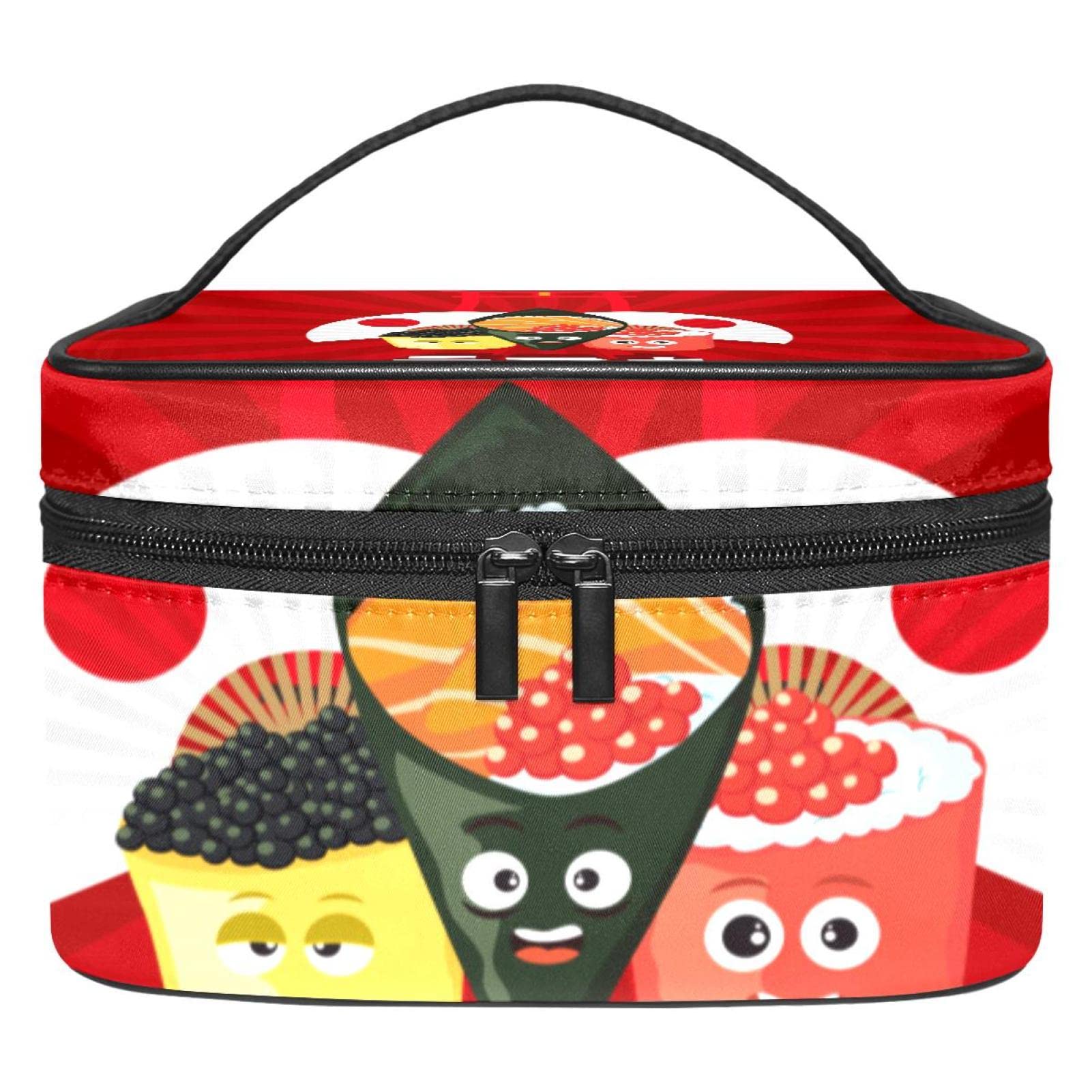 Japanese Sushi-Themed Makeup Bag - Waterproof Travel Cosmetic Case with Multiple Pockets for Makeup Brushes & Accessories - Perfect for Travel, Gym & Daily Organization