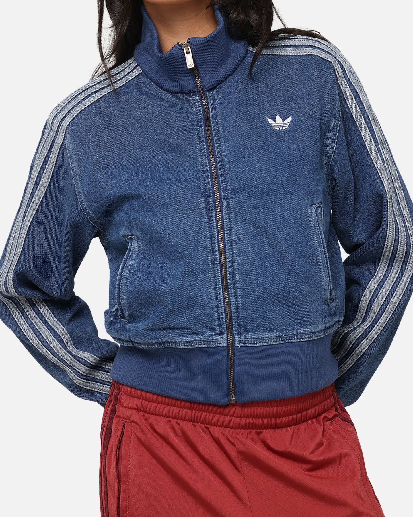 Adidas Women's Denim Track Jacket - Indigo Blue Lightweight Casual Athletic Hoodie for Running, Gym & Streetwear Fashion