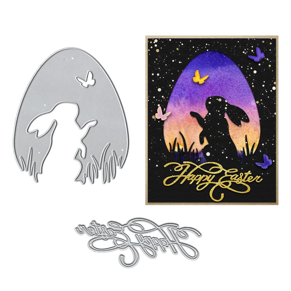 Easter Egg Rabbit Metal Cutting Dies for Card Making - Easter Blessing Words Die Cuts & Embossing Stencil Template - DIY Scrapbooking, Paper Cards, Photo Album Craft Decoration - Perfect for Easter Greeting Cards, Party Invitations, and Spring Home Decor