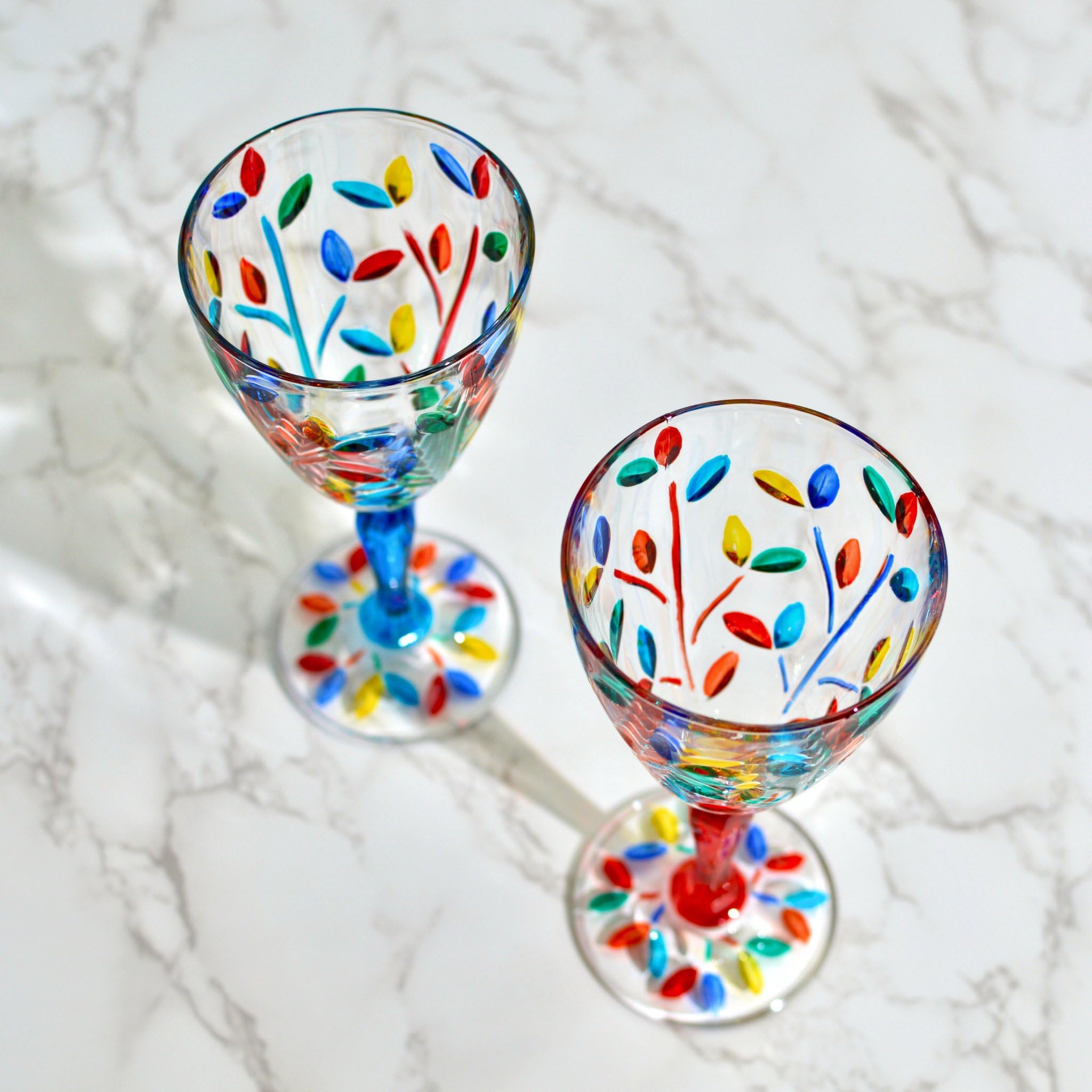 Italian Crystal Red Wine Glasses Set of 2 - 8 oz Hand-Painted Tree of Life Design - Modern Stemware Made in Italy - Perfect for Dinner Parties, Weddings & Gift Giving