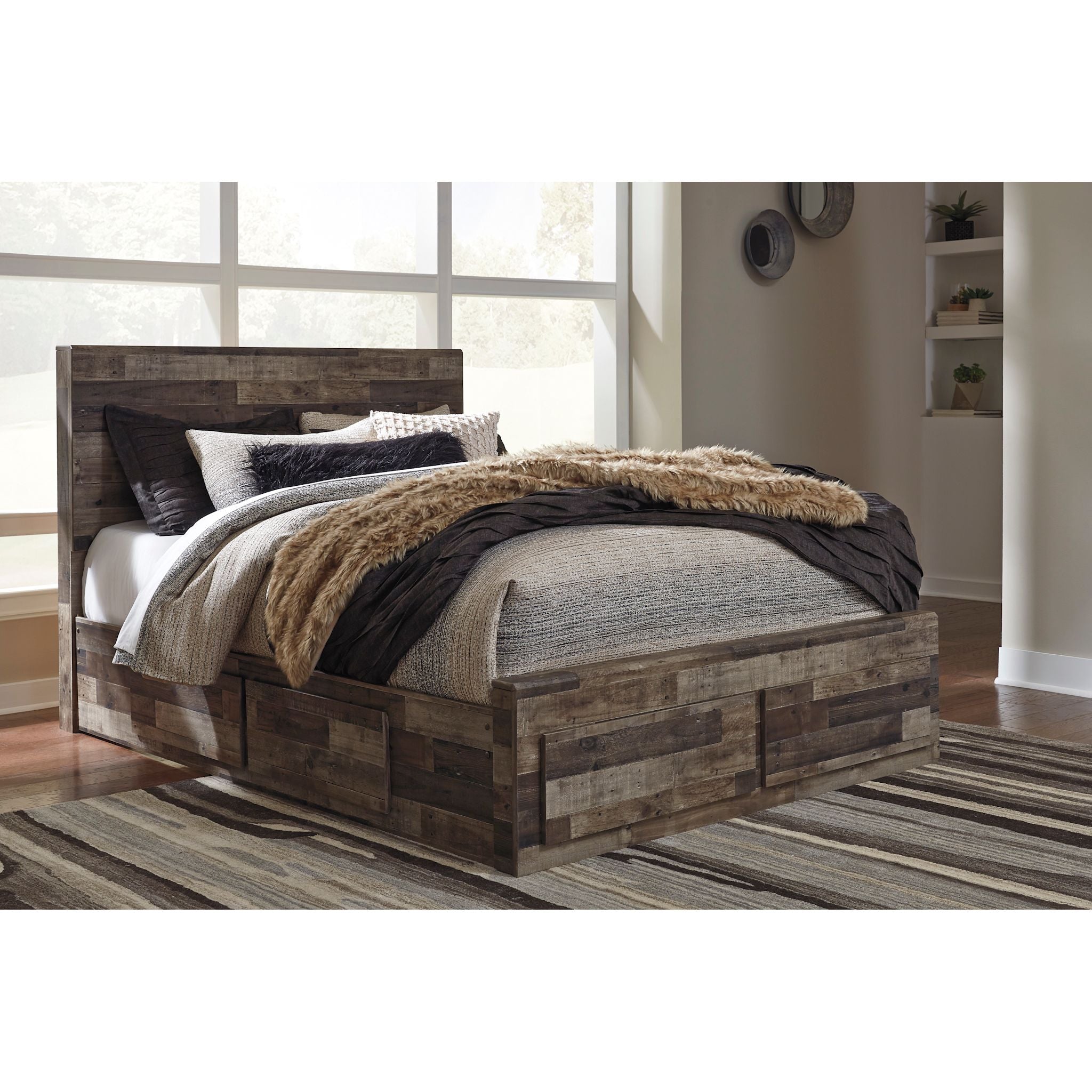 Derekson Panel Bed with 4 Drawer Storage - Multi Gray Queen Size Bed Frame for Small Space Bedroom, Guest Room & Dormitory