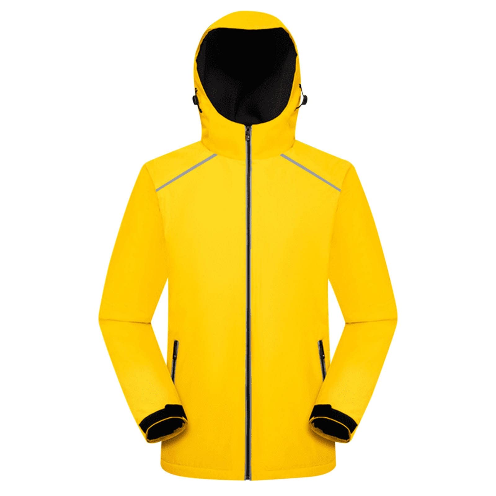 Smileyth Windproof Waterproof Fleece Jacket for Women & Men - Reflective Stripes, Couples Matching (Yellow, XXL) - Perfect for Hiking, Running & Outdoor Activities