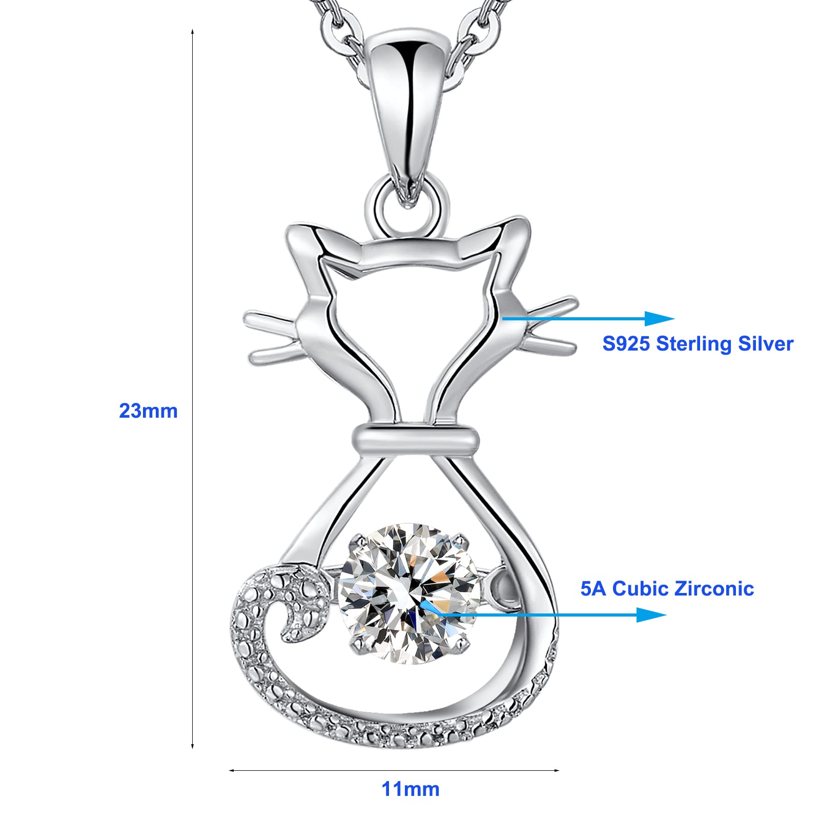 18K White Gold Plated Cat Necklace for Women - 925 Sterling Silver Animal Jewelry for Cat & Dog Lovers, 18 Inch Chain - Perfect Gift for Pet Owners, Birthday & Anniversary