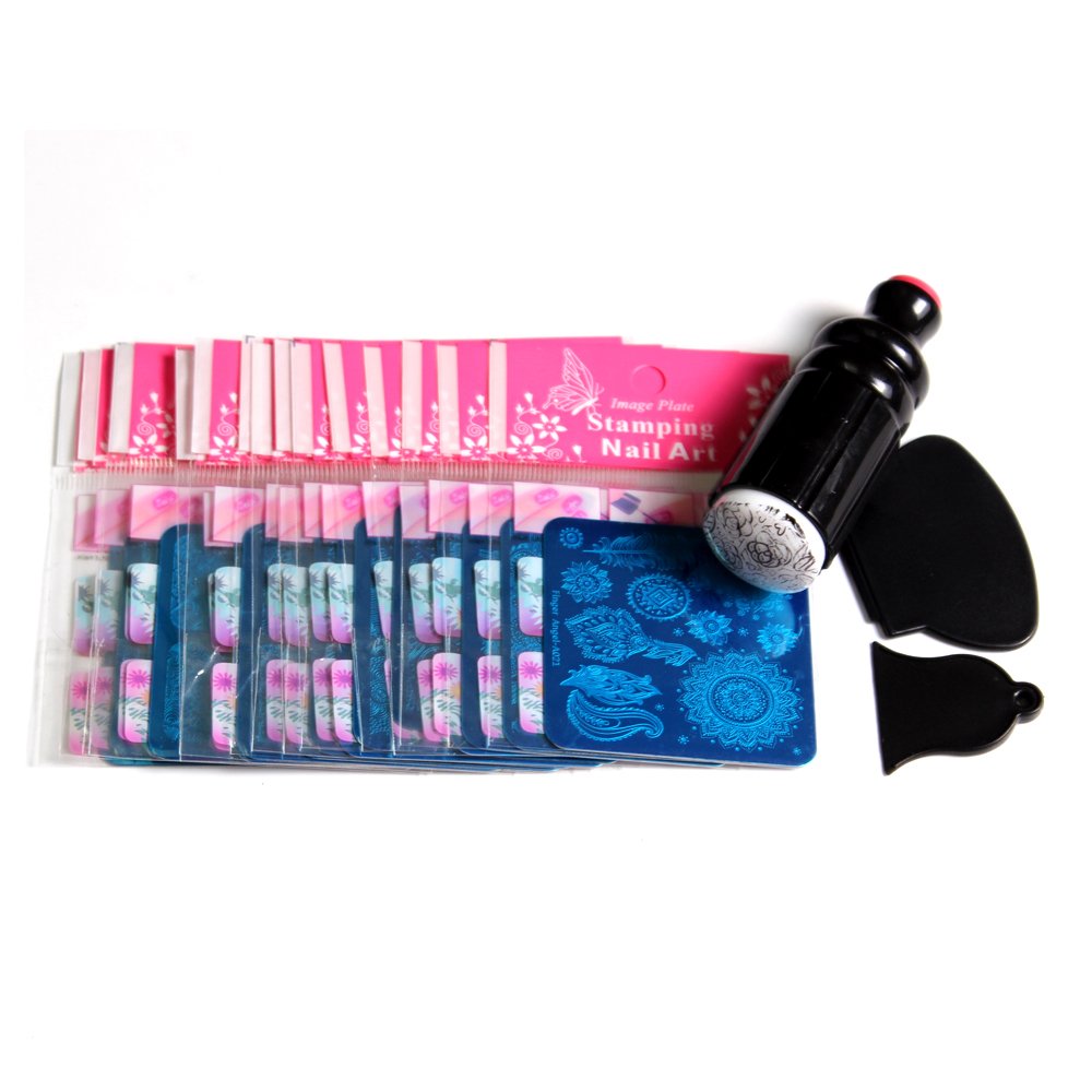 15 Pcs Nail Stamping Plates Kit with Stamper - Professional DIY Nail Art Design Tools for Salon & Home Manicure (A021-035) - Perfect for Parties, Weddings & Special Occasions