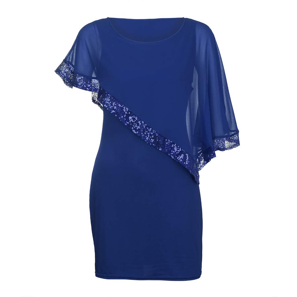 Elegant Spring Casual Dresses for Wedding Guest - Asymmetric Cocktail Party Dress with Sparkle Details, Cold Shoulder & Crew Neck Plus Size Chiffon Gown - Perfect for Summer Weddings, Garden Parties & Special Occasions