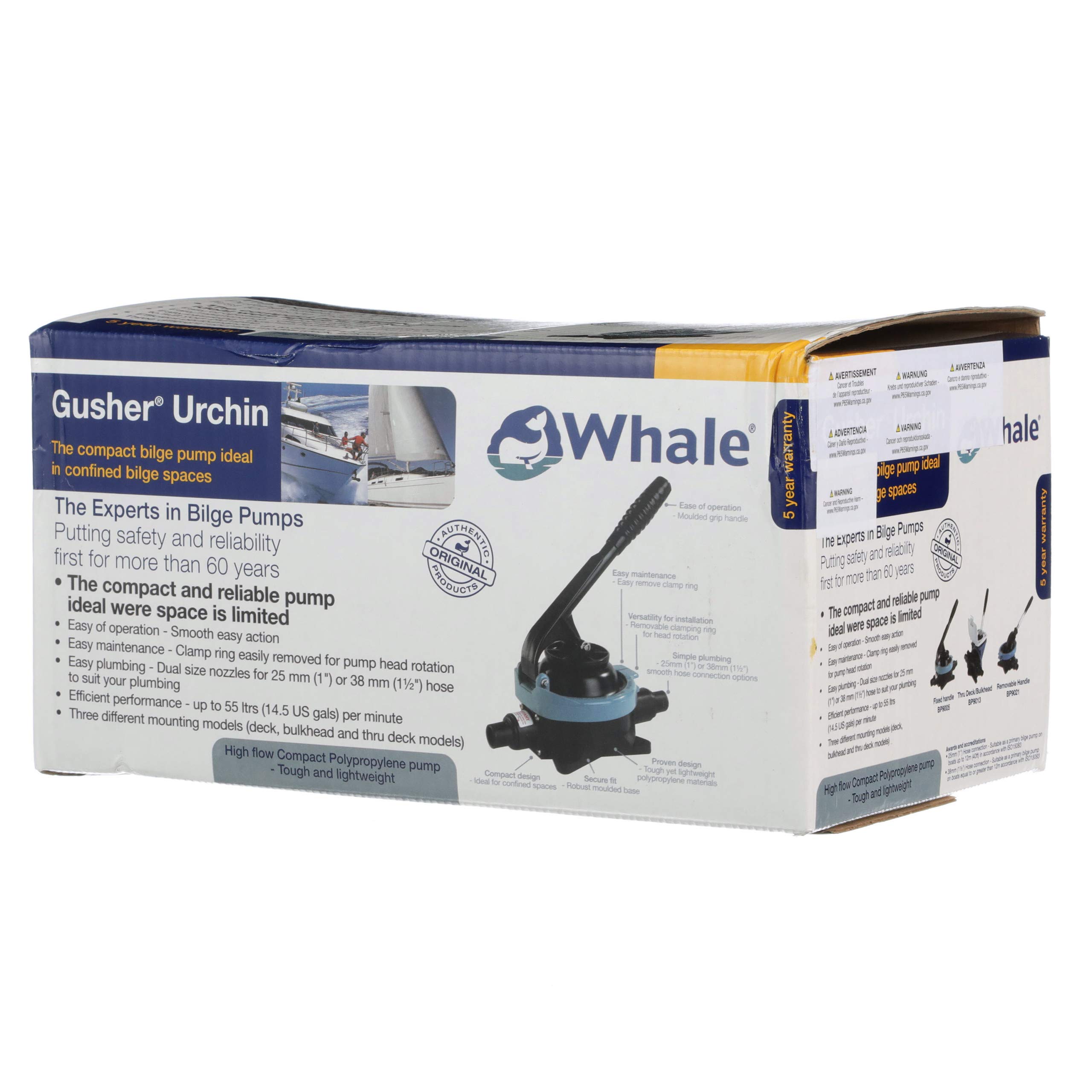 Whale Gusher Urchin Manual Bilge Pump - 14.5 GPM High Flow Rate Marine Water Pump for Boats up to 40 Feet - Emergency & Routine Bilge Water Removal for Sailboats, Yachts, Fishing Vessels