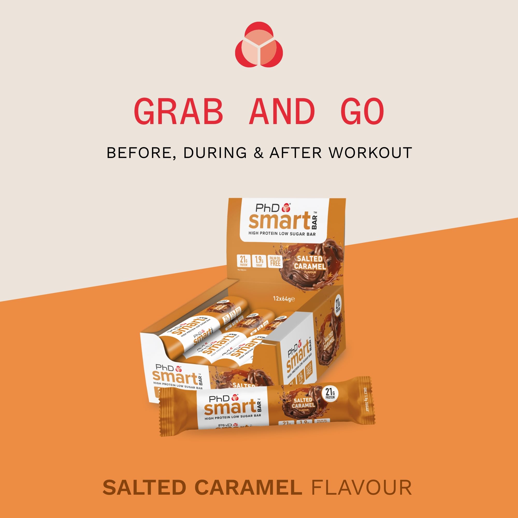 PhD Nutrition Smart Plant Bar - Low Calorie, High Protein, Low Sugar Vegan Protein Snacks (12 Pack) | 20g Plant Protein, Salted Caramel Flavor | Perfect for Gym Recovery, Healthy On-the-Go Snacking & Vegan Diet Support