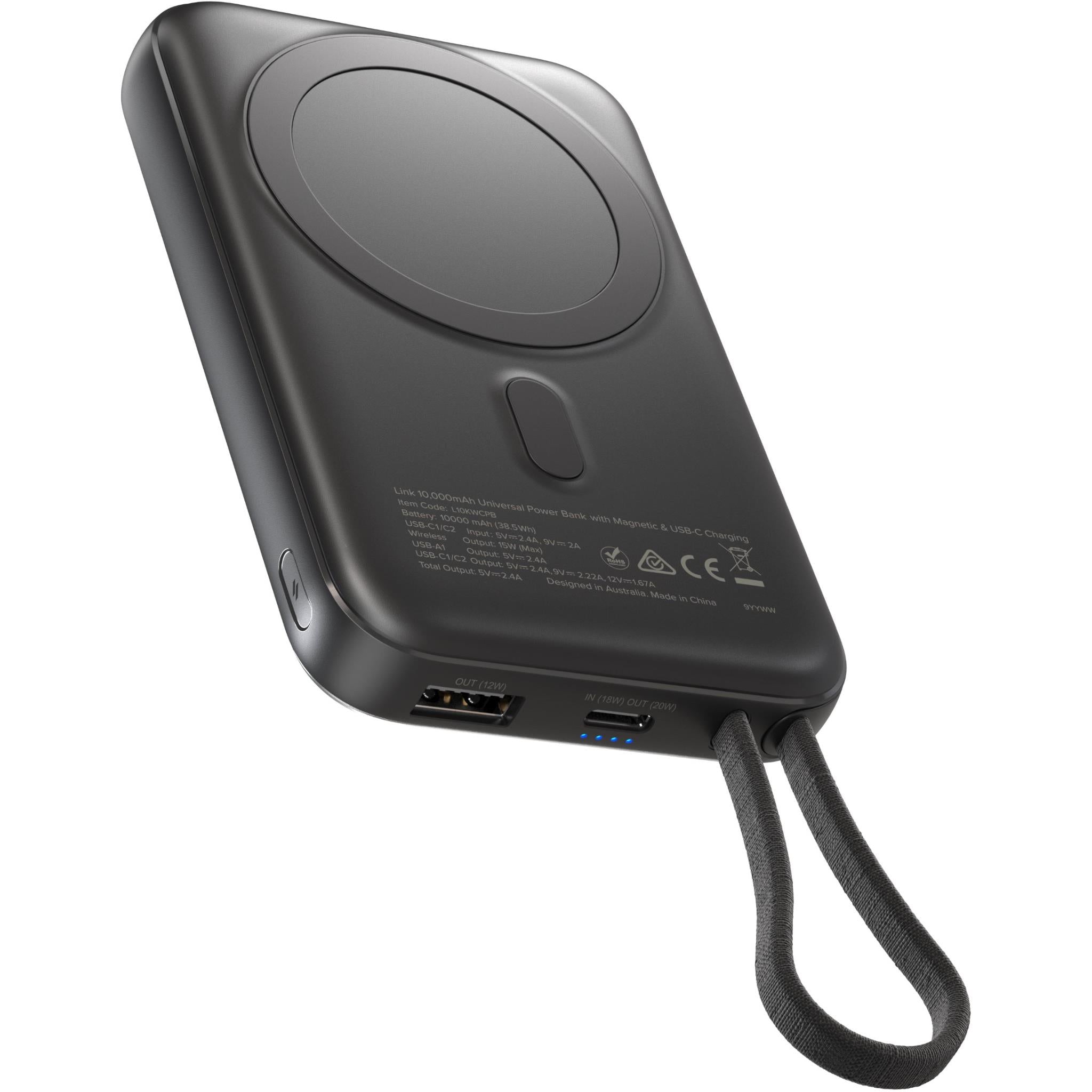 ALOGIC Link 10,000mAh Magnetic Wireless Power Bank with USB-C Fast Charging - Portable Charger for iPhone, Android, AirPods & More - Perfect for Travel, Camping & Emergency Power Backup