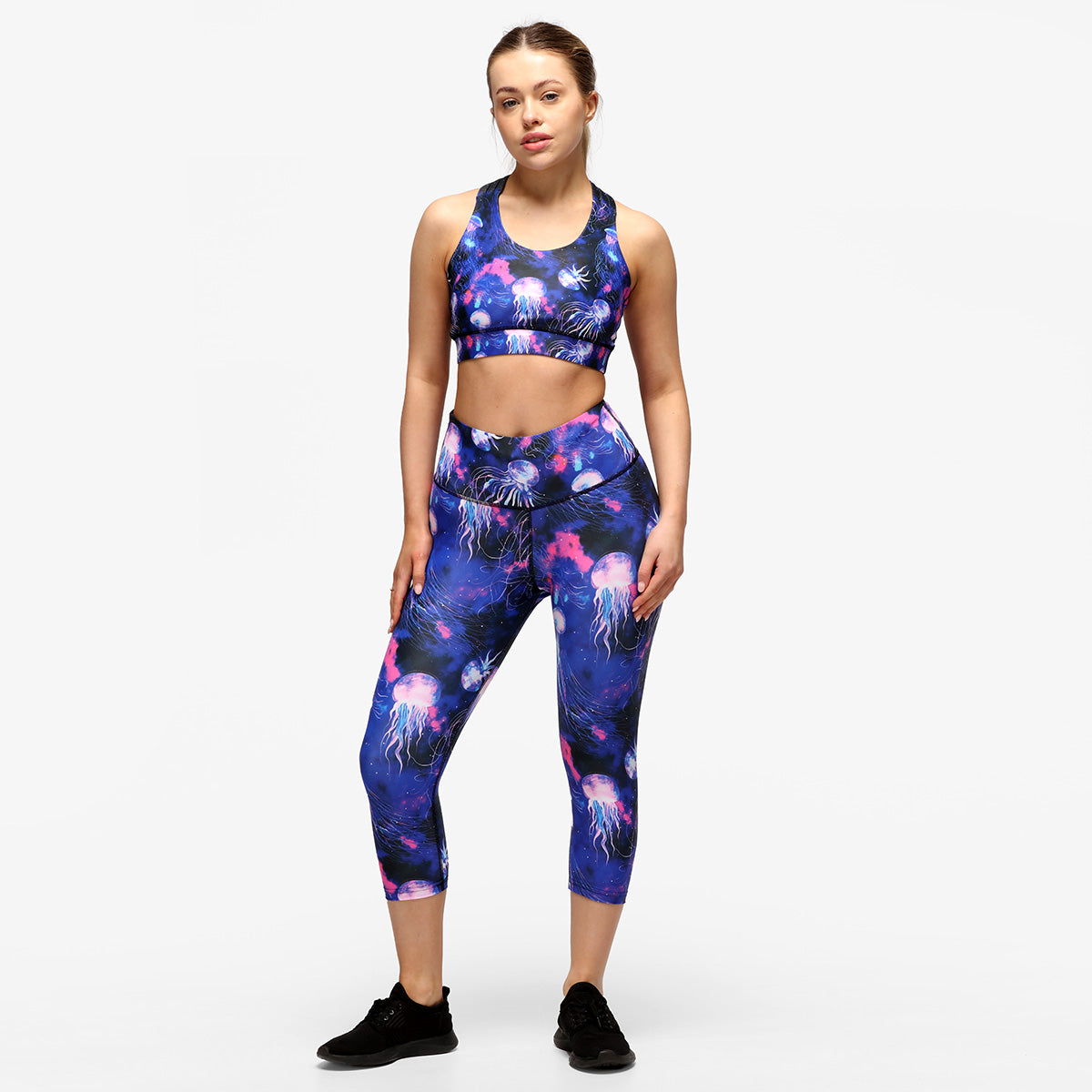 Jellyfish Galaxy Capri Pants - Women's High Waisted Yoga Pants for Workout, Running & Lounge Wear - Trendy Comfortable Stretchy Leggings